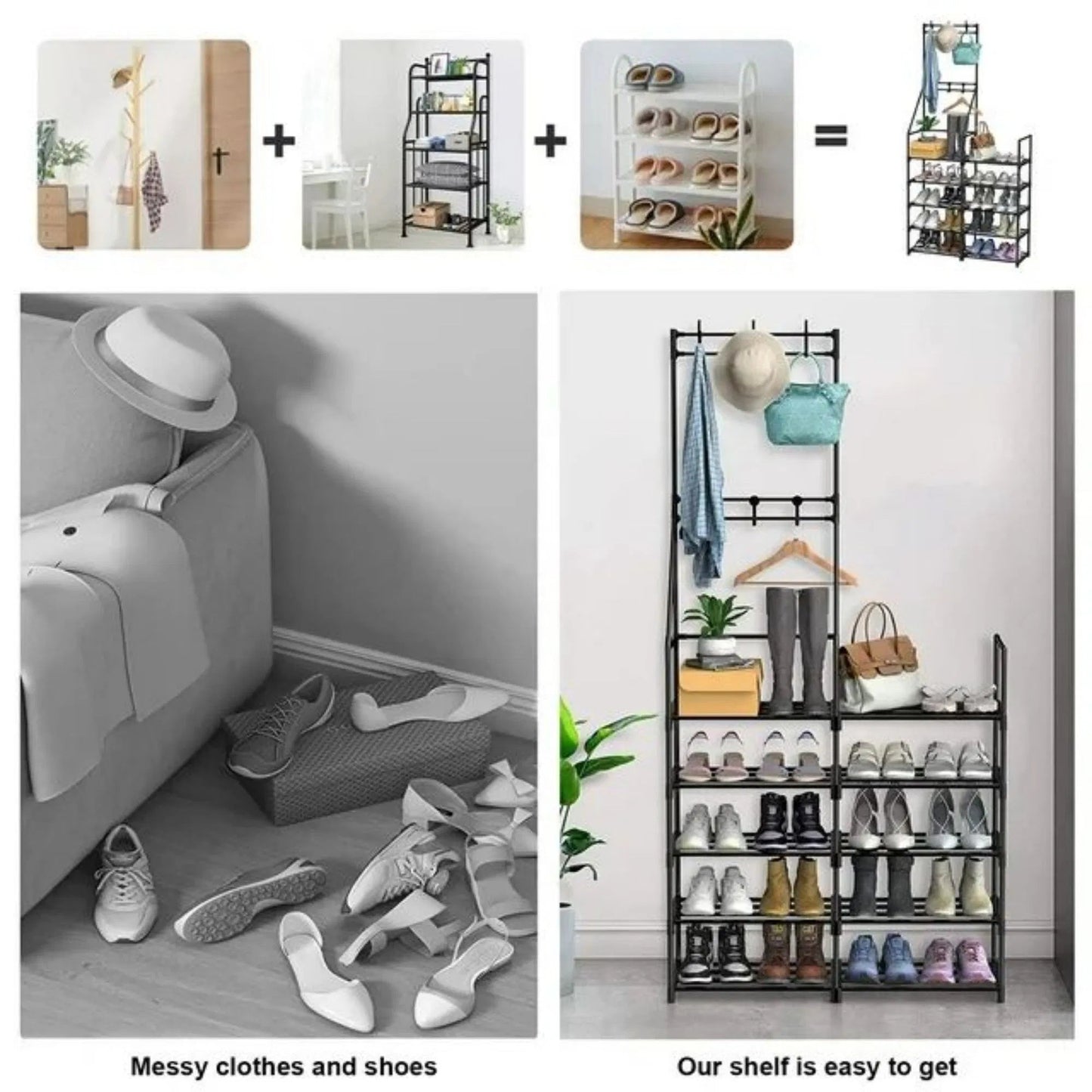 5-Tier Shoe Rack Shoe Storage Organizer, Freestanding Coat And Shoe