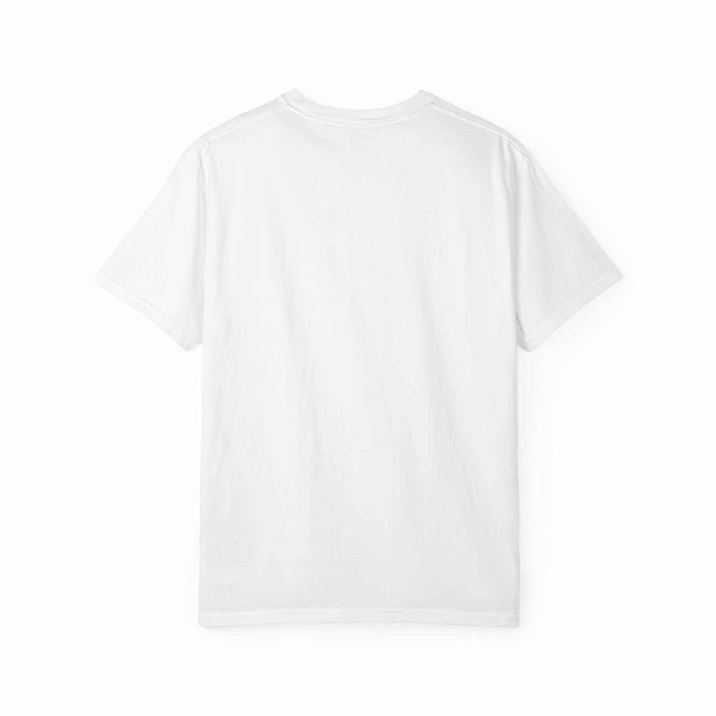 Unisex garment-dyed T-shirt in white, made from 100% ring-spun cotton, offering a relaxed fit and durable stitching.