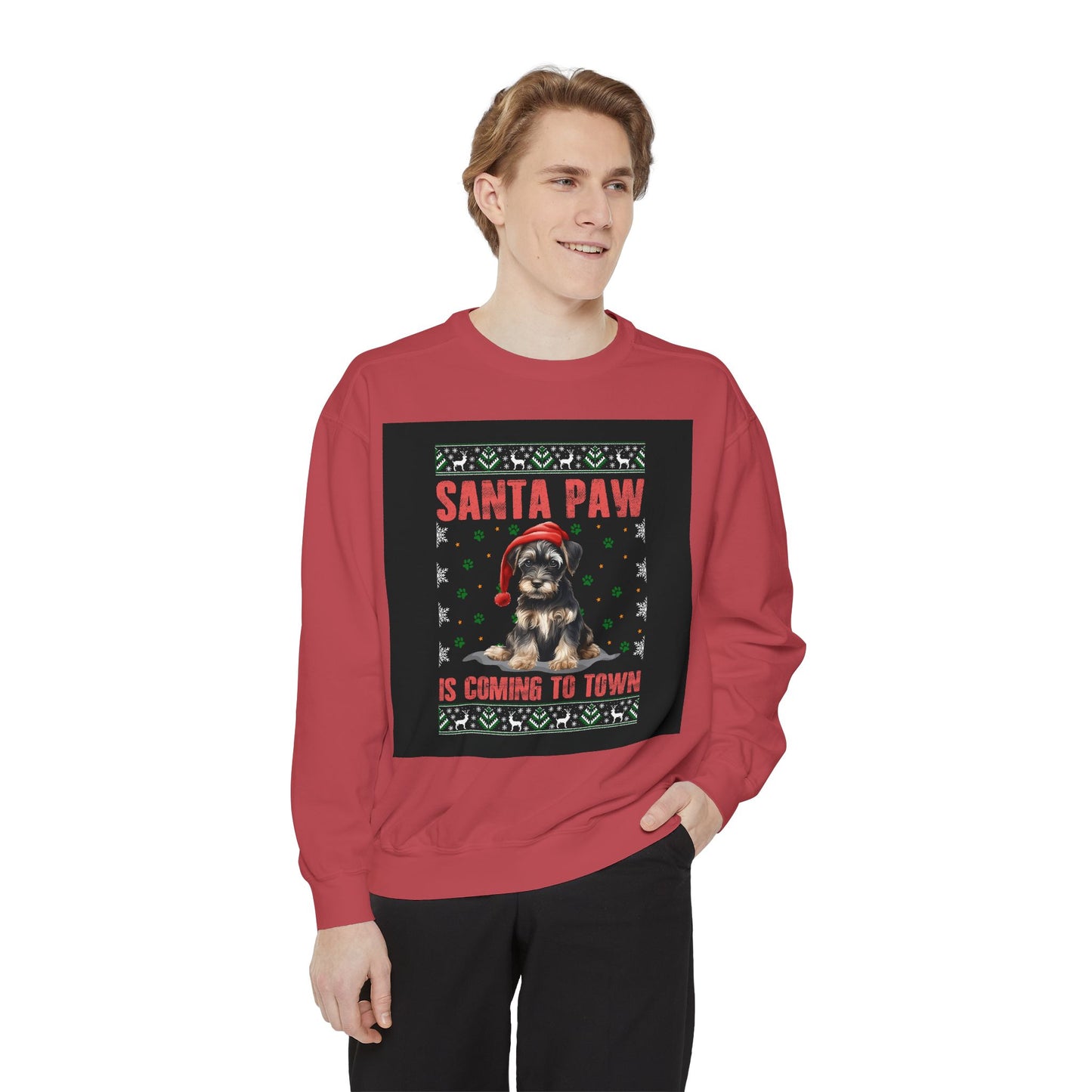 Santa Paw Unisex Garment-Dyed Sweatshirt, Cozy Holiday Gift, Dog Lover Apparel, Christmas Sweatshirt, Comfortable Layering