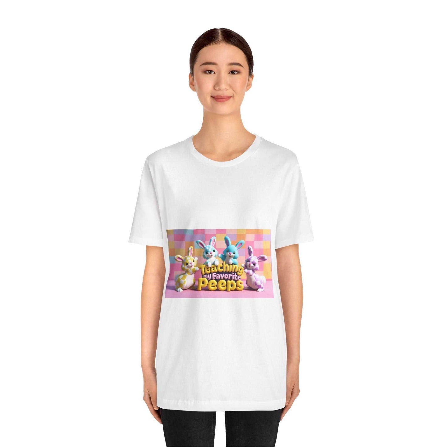 Unisex jersey short sleeve tee in soft cotton with colorful graphic print, featuring a comfortable crew neckline and retail fit.