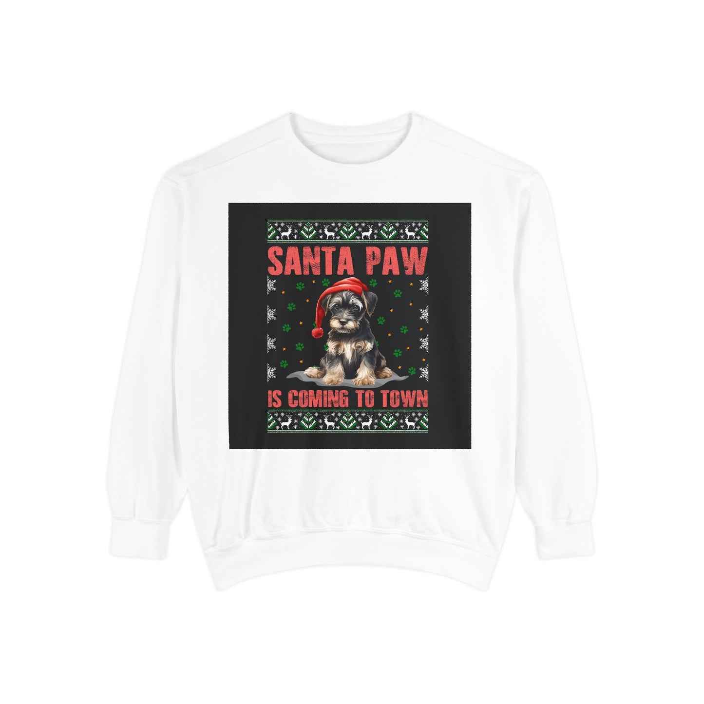 Santa Paw Unisex Garment-Dyed Sweatshirt, Cozy Holiday Gift, Dog Lover Apparel, Christmas Sweatshirt, Comfortable Layering