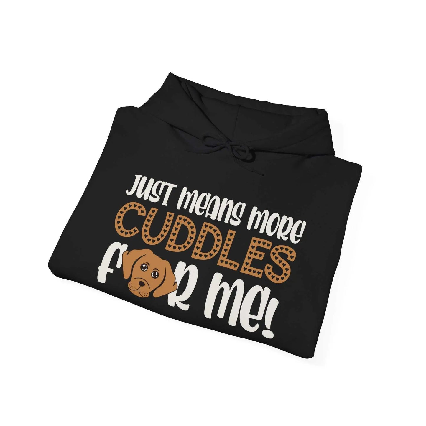 Unisex Cuddles For Me hoodie with dog graphic, soft cotton-polyester blend, black color.