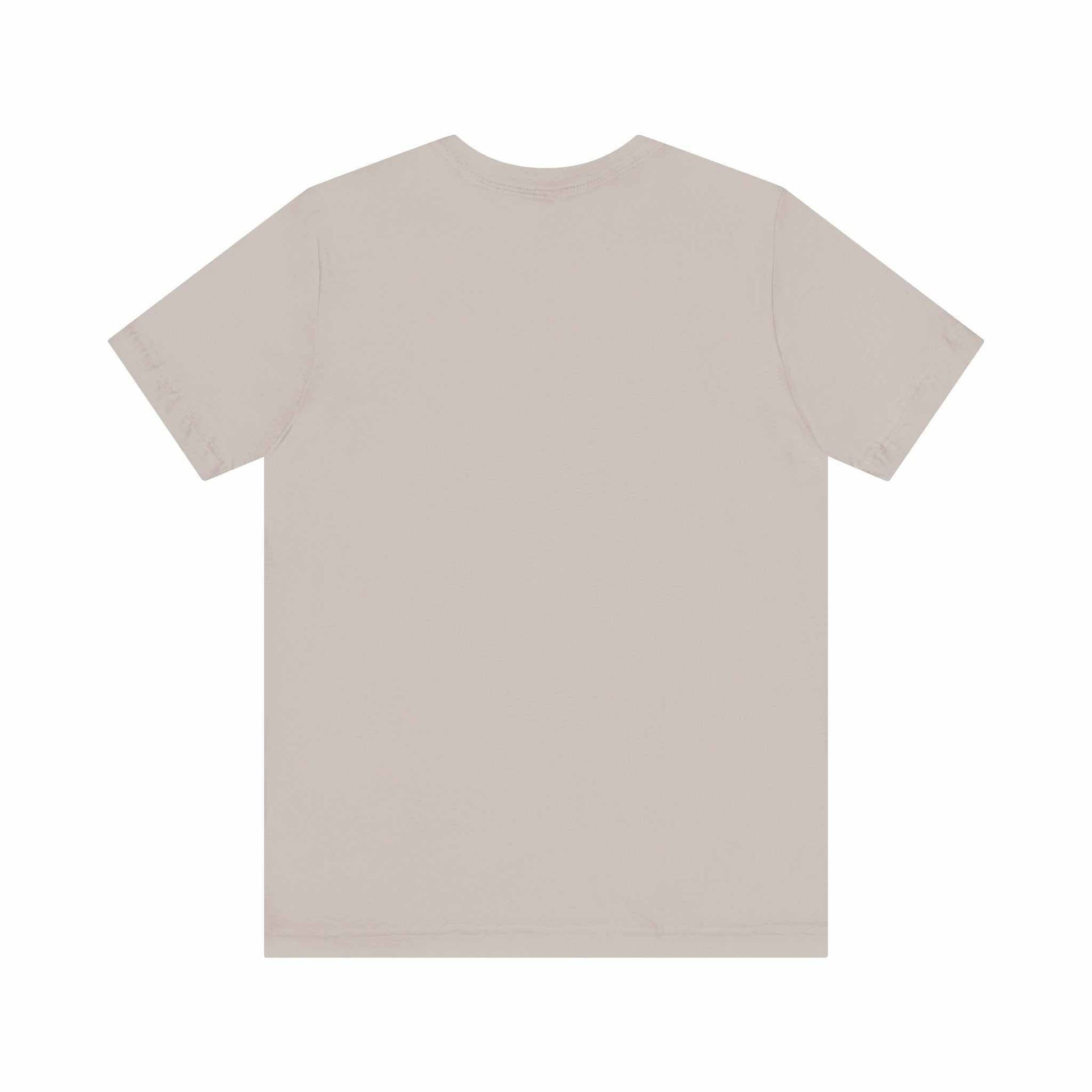 Unisex jersey short sleeve tee in soft cotton, back view, light fabric.