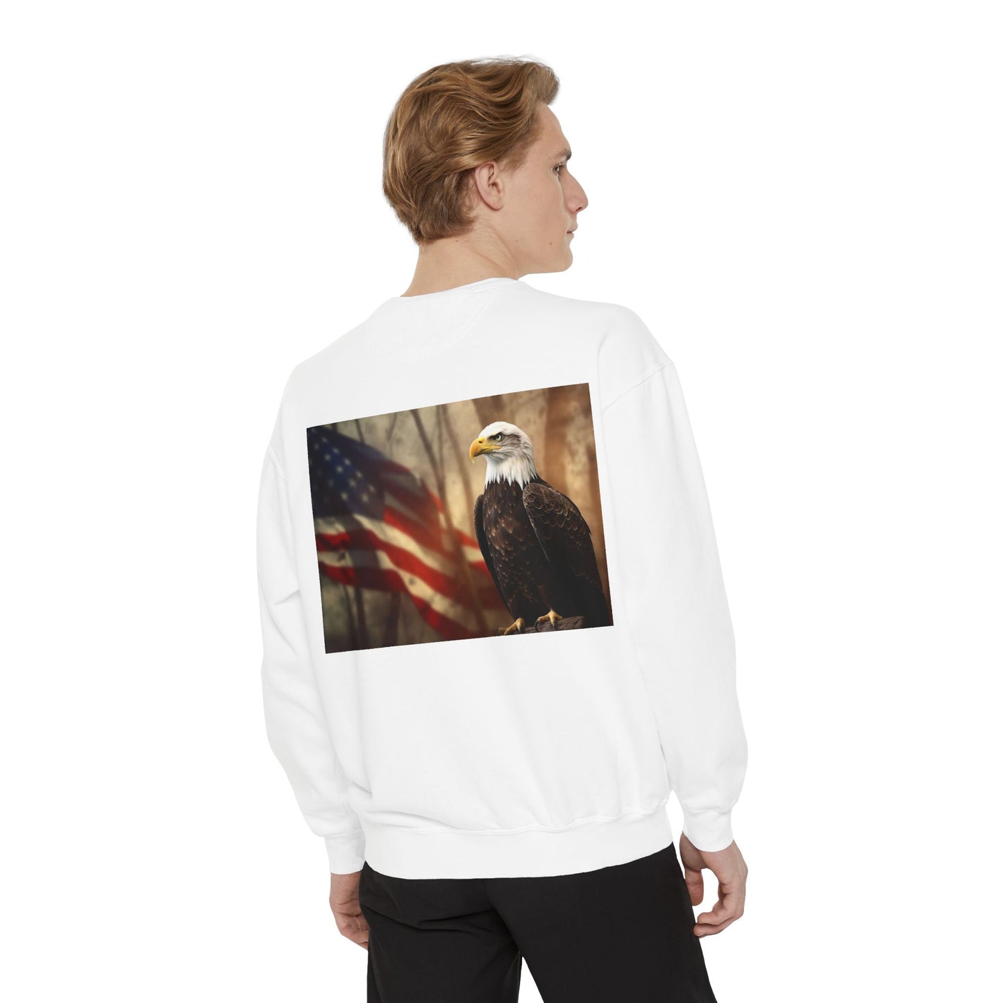 Unisex Garment-Dyed Sweatshirt America The Beautiful and The American Flag and a Bald eagle perfect gift for Freedom fighters and nature lovers