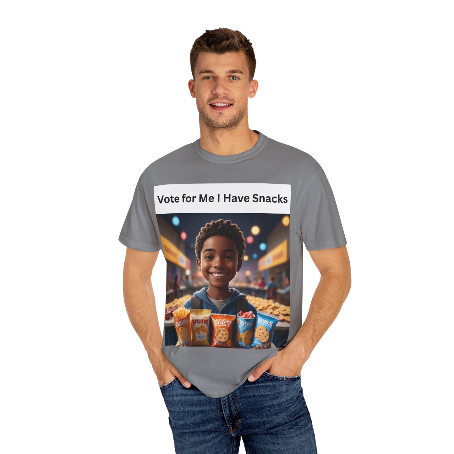 Vote for Me I Have Snacks T-Shirt | Fun Casual Wear, Gift for Snack Lovers, Election Humor Tee, Unisex Graphic Shirt