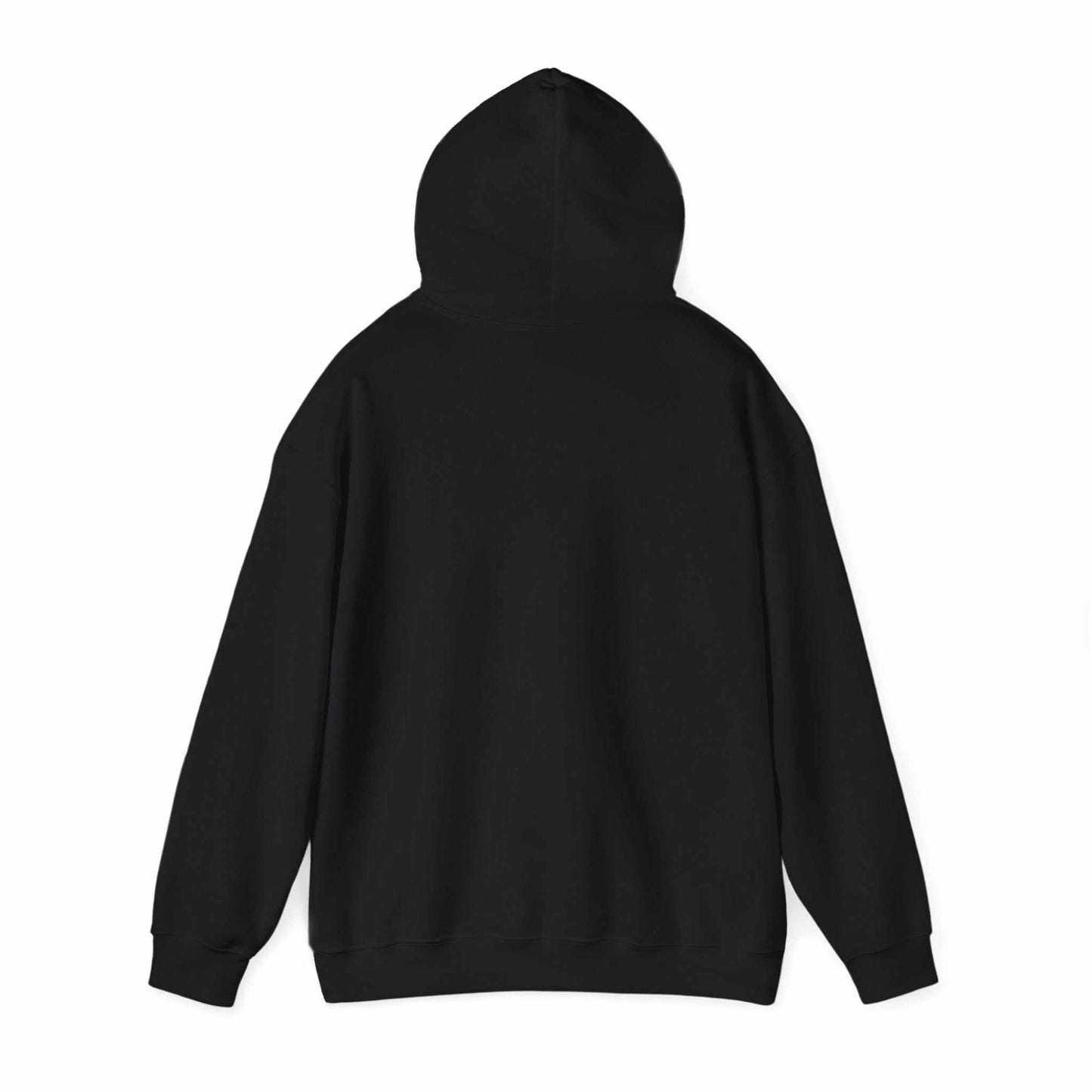 Unisex heavy cotton hoodie in black with a spacious kangaroo pocket and matching drawstring hood, comfortable and stylish for cold days.