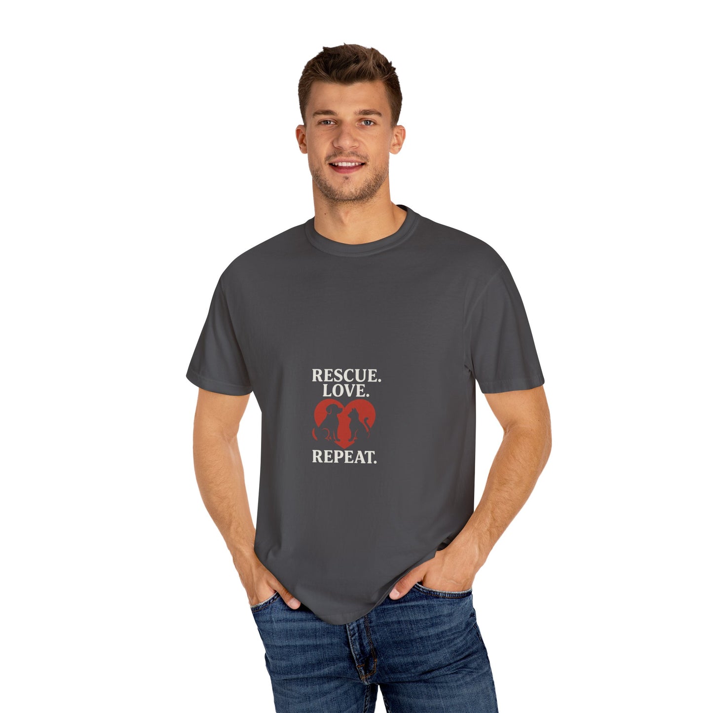 Dog Lover Unisex T-shirt - 'Rescue | Repeat' Shirt for Animal Rights Advocates, Gifts for Pet Owners, Casual Wear, Eco-Friendly Fashion - Toddcraft