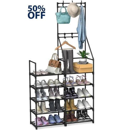 5-Tier Shoe Rack Shoe Storage Organizer, Freestanding Coat And Shoe