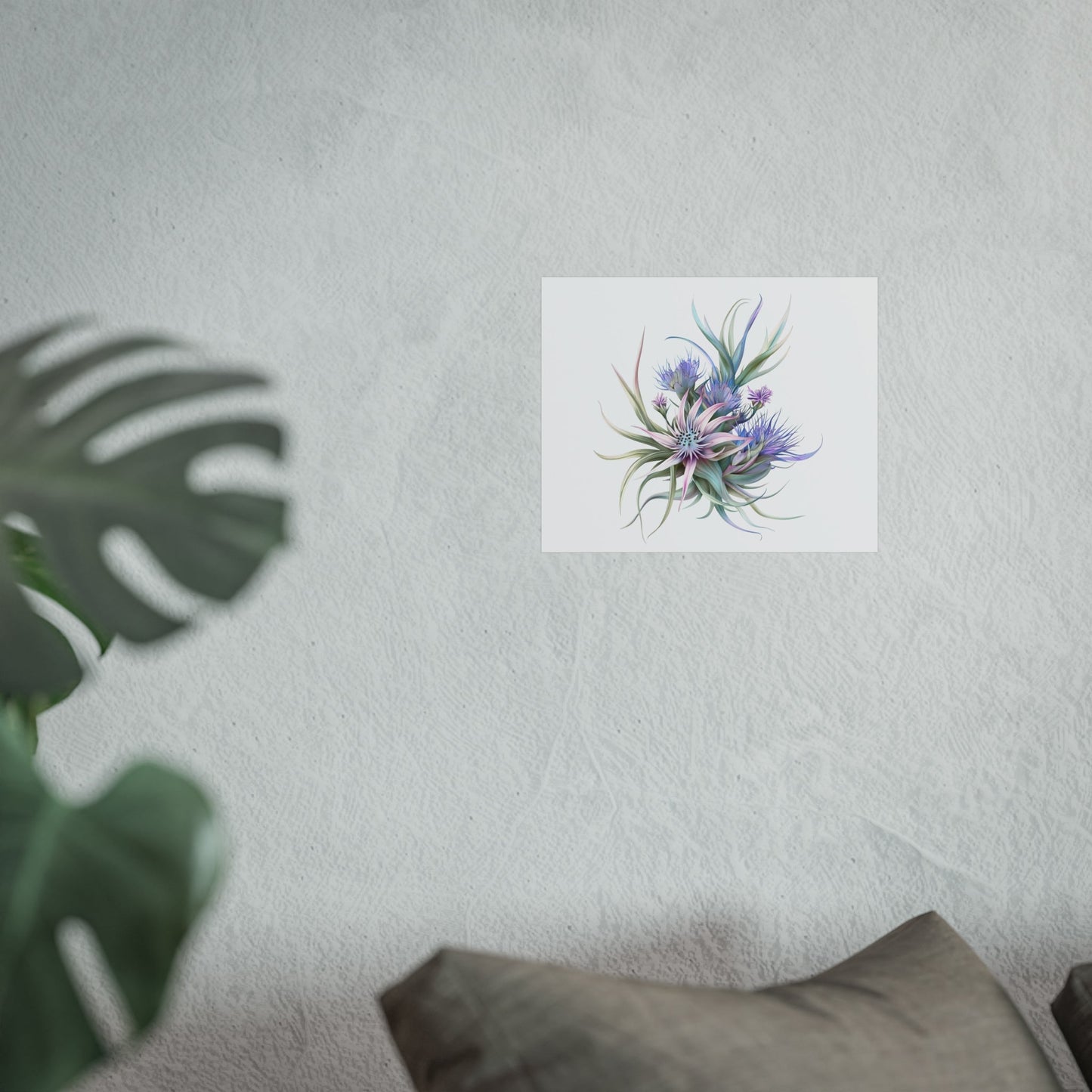 Fine Art Poster with Giclée print on matte gallery-grade paper, featuring a botanical design, displayed on a wall.