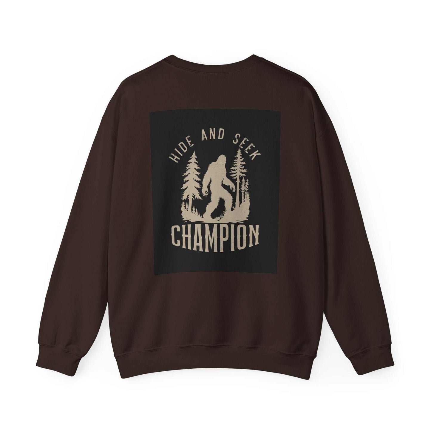 Unisex Heavy Blend™ Crewneck Sweatshirt with "Hide and Seek Champion" graphic, made from 50% cotton and 50% polyester, offering comfort and durability.