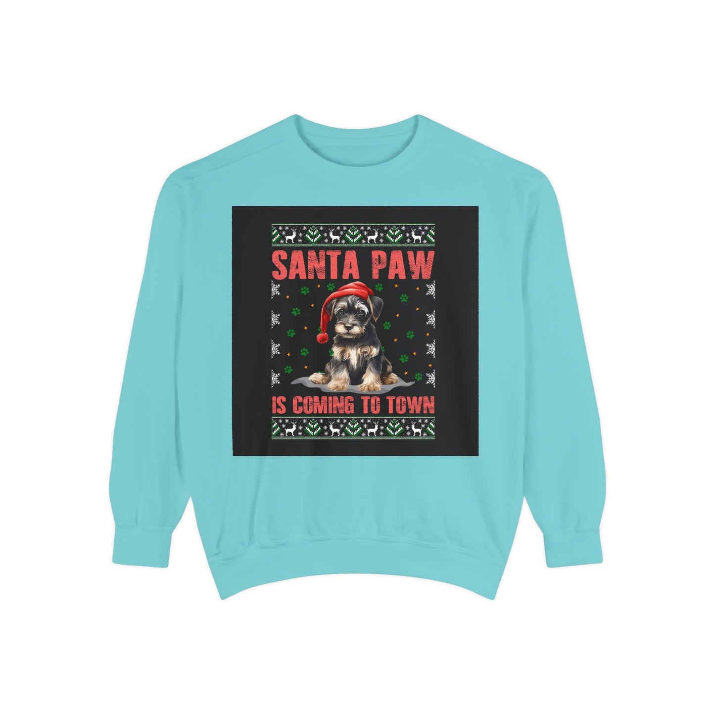 Santa Paw Unisex Garment-Dyed Sweatshirt, Cozy Holiday Gift, Dog Lover Apparel, Christmas Sweatshirt, Comfortable Layering