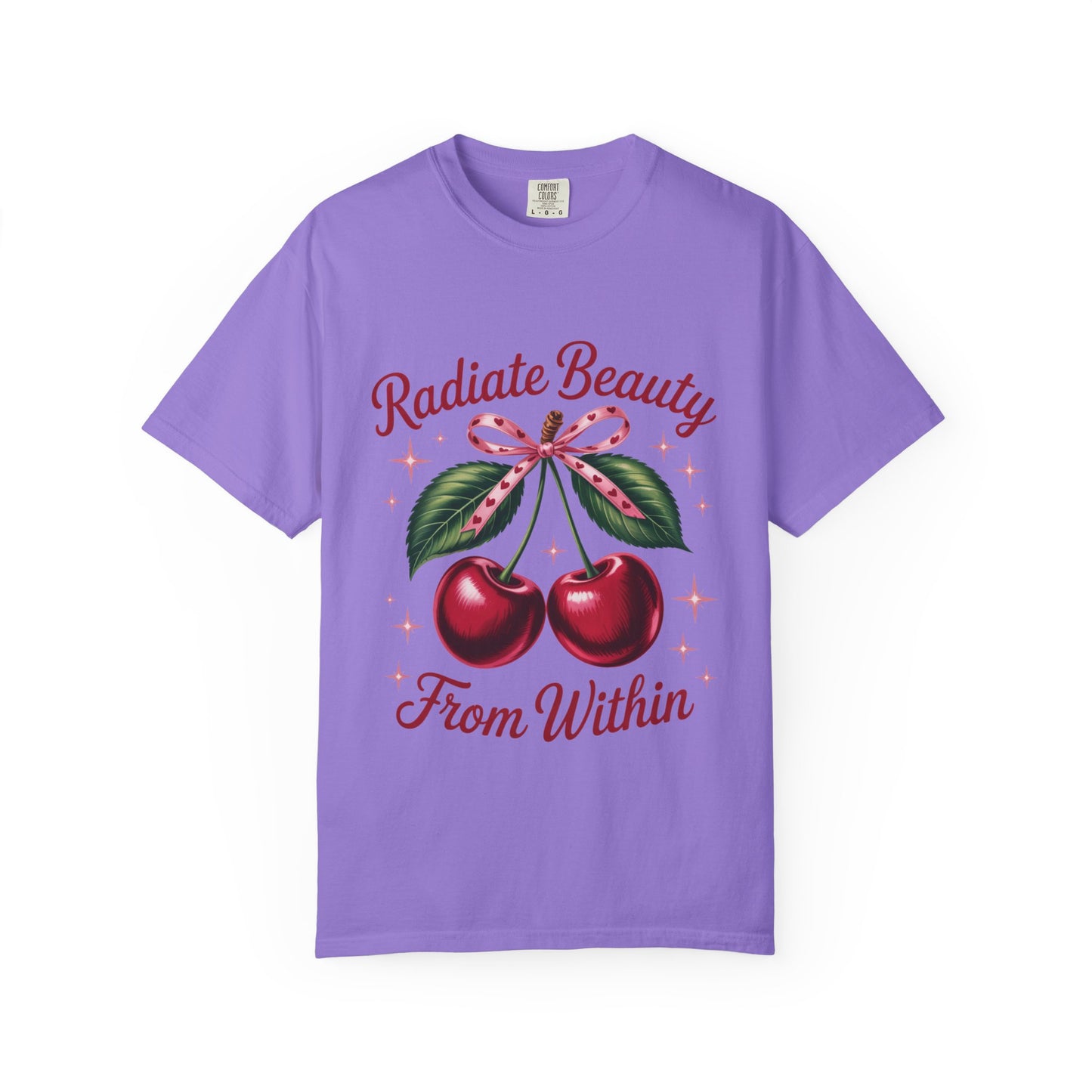 Radiate Beauty Cherry T-Shirt | Unisex Tee, Gift for Her, Positive Affirmation, Summer Fashion, Cute Graphic Tee