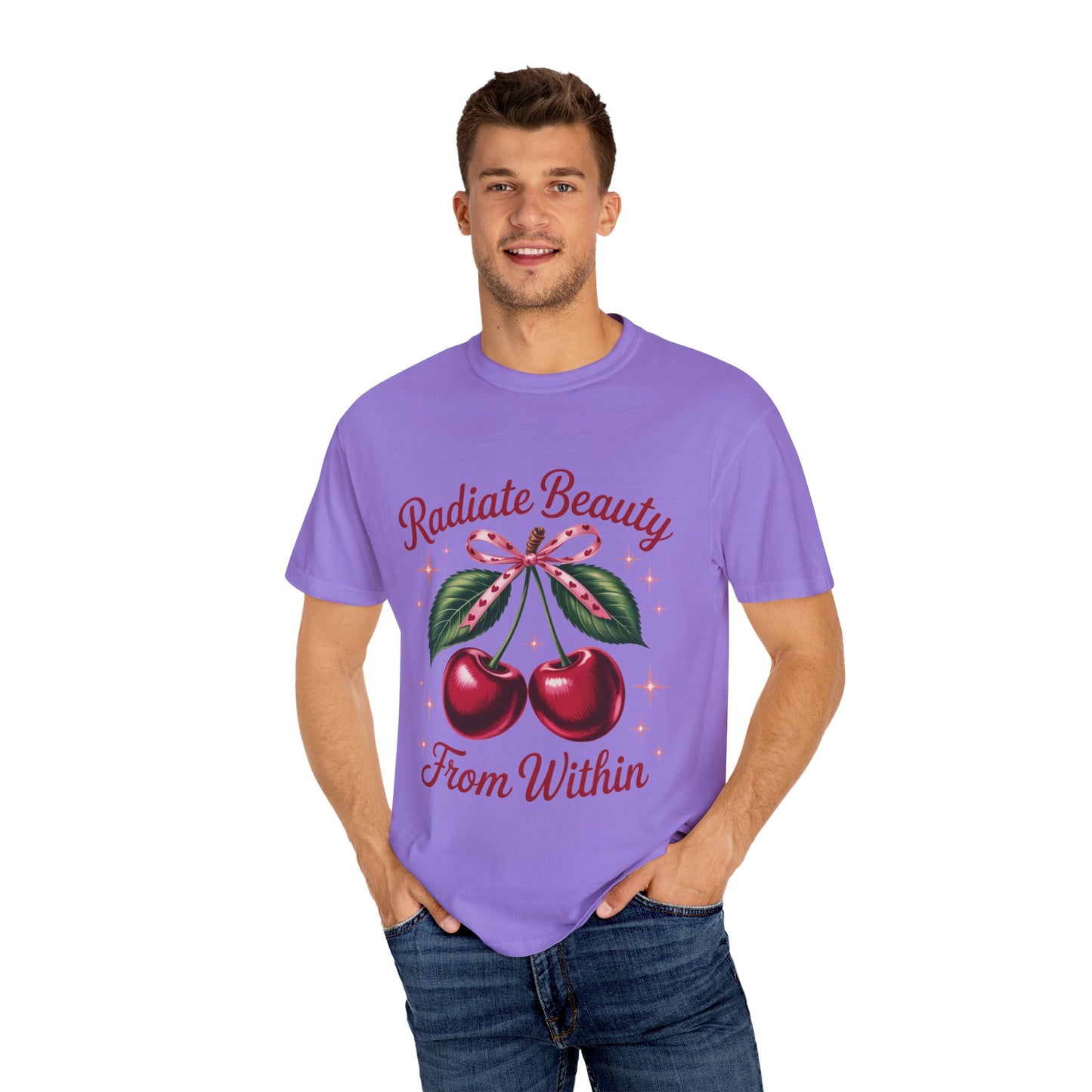 Radiate Beauty Cherry T-Shirt | Unisex Tee, Gift for Her, Positive Affirmation, Summer Fashion, Cute Graphic Tee