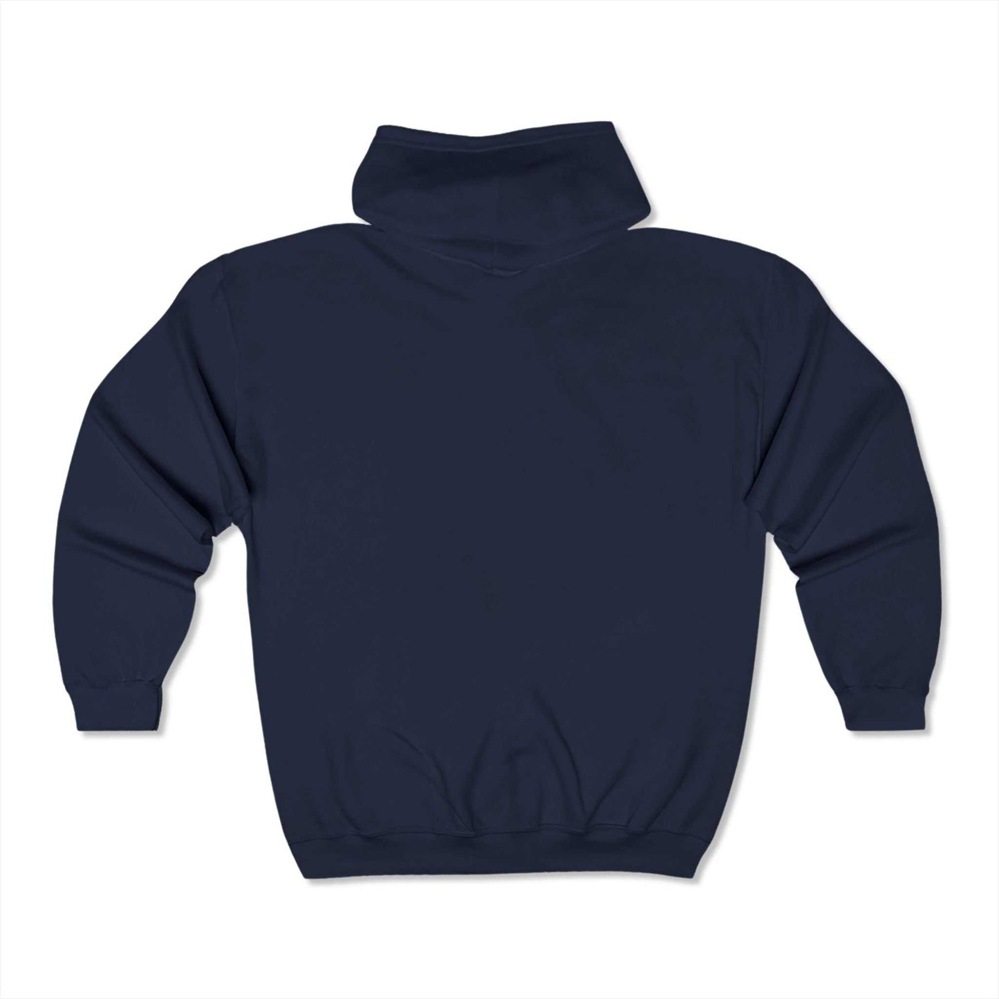 Unisex Heavy Blend™ Full Zip Hooded Sweatshirt in navy blue, classic fit, medium-heavy fabric.