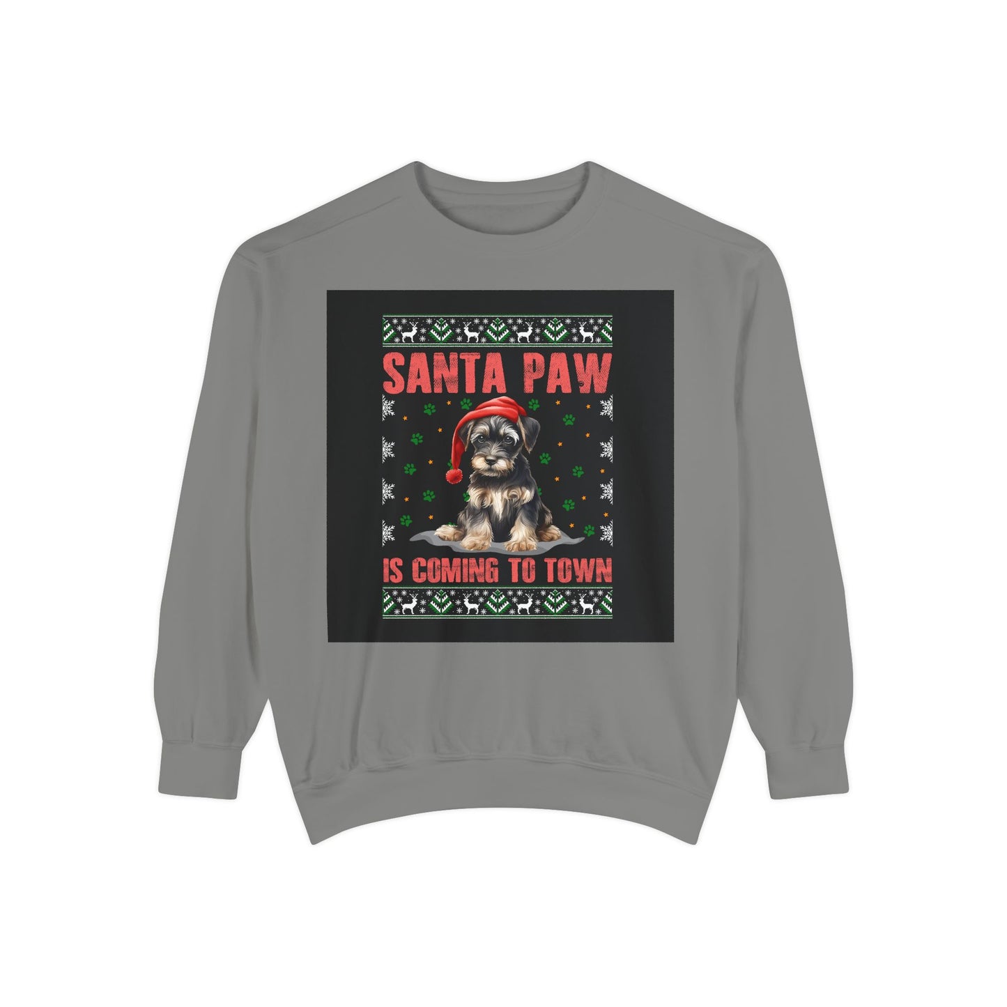 Santa Paw Unisex Garment-Dyed Sweatshirt, Cozy Holiday Gift, Dog Lover Apparel, Christmas Sweatshirt, Comfortable Layering