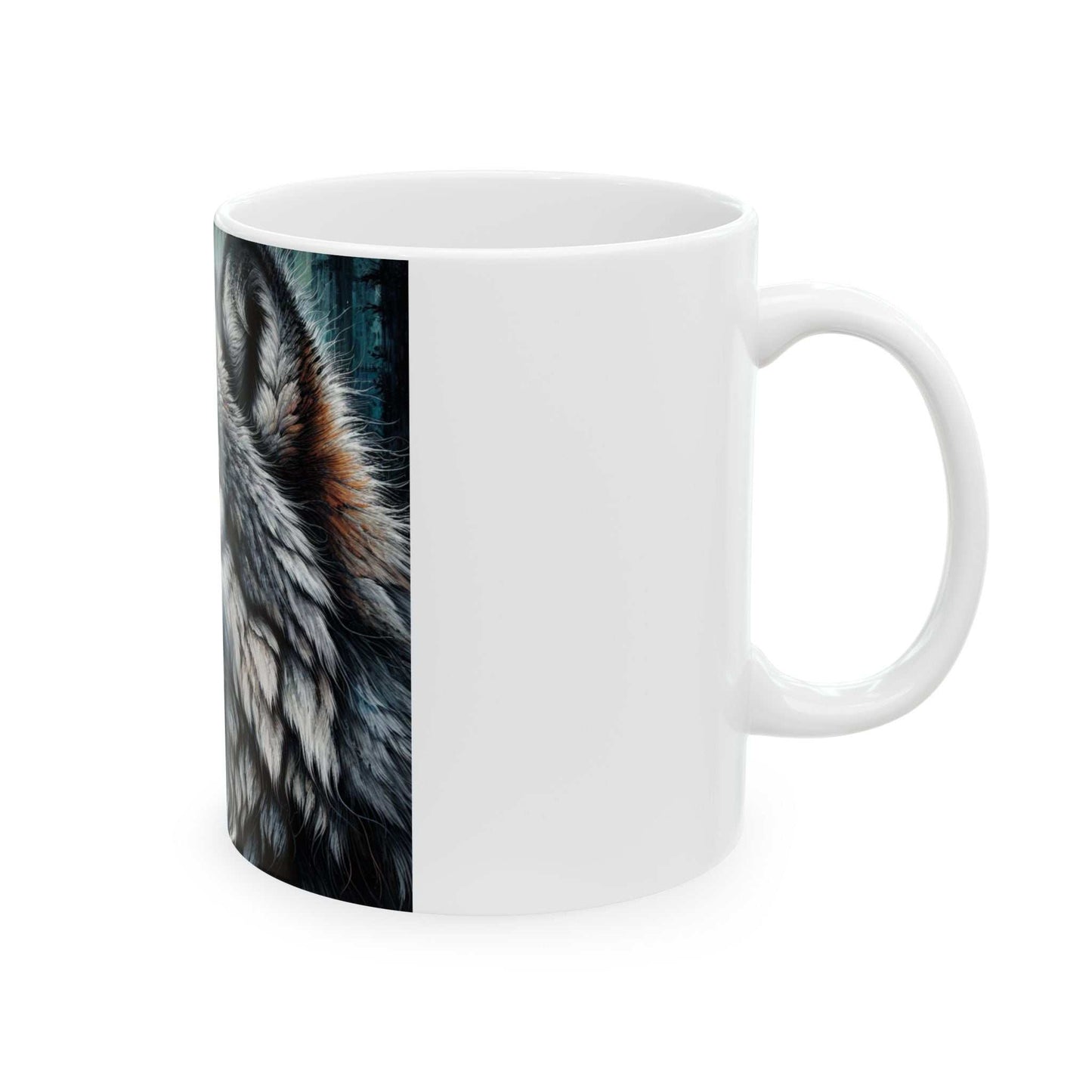 Majestic Wolf Ceramic Mug with Artistic Design, 11oz & 15oz Sizes