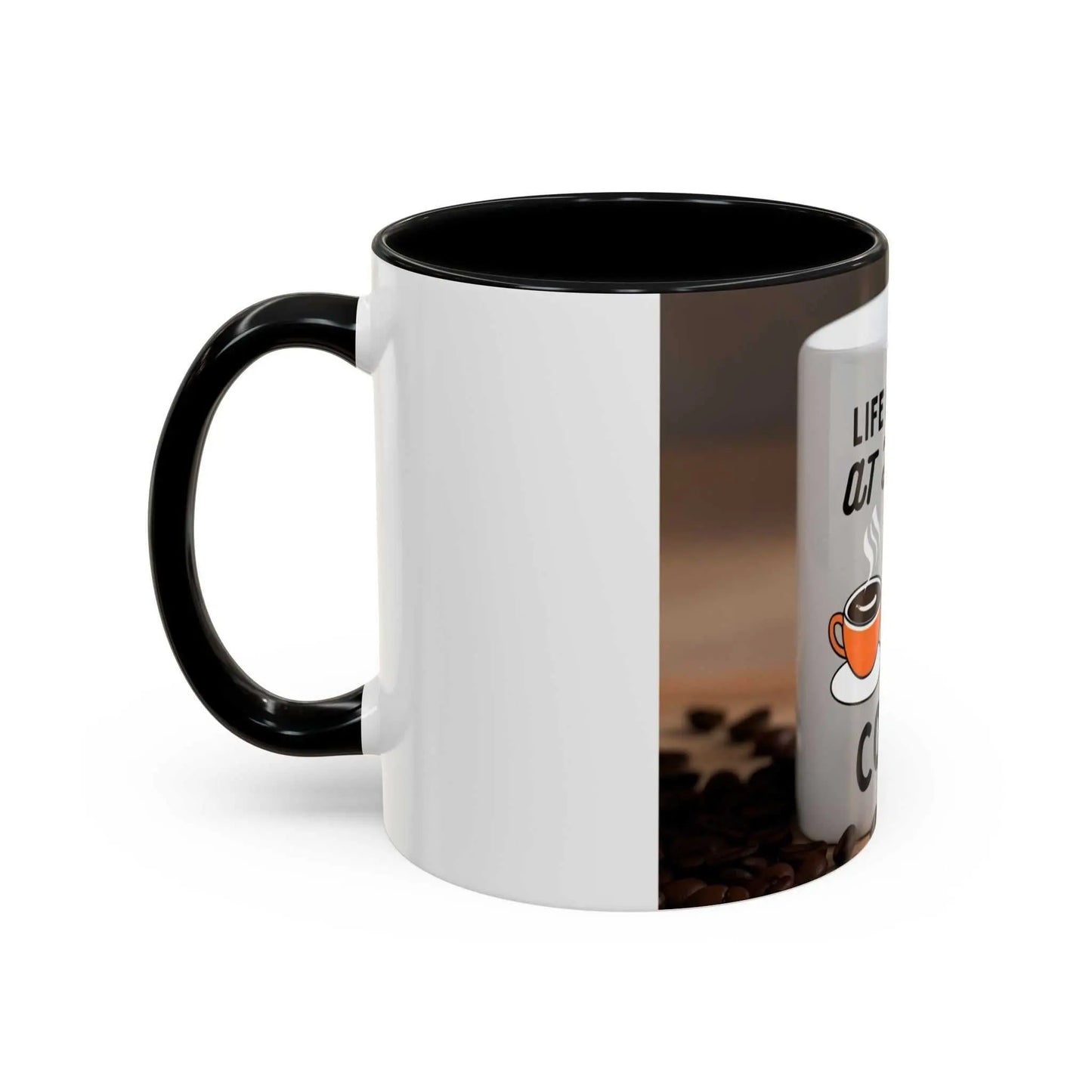 Cute "Life is Ruff" ceramic coffee mug with dog design, black handle, ideal for pet lovers.