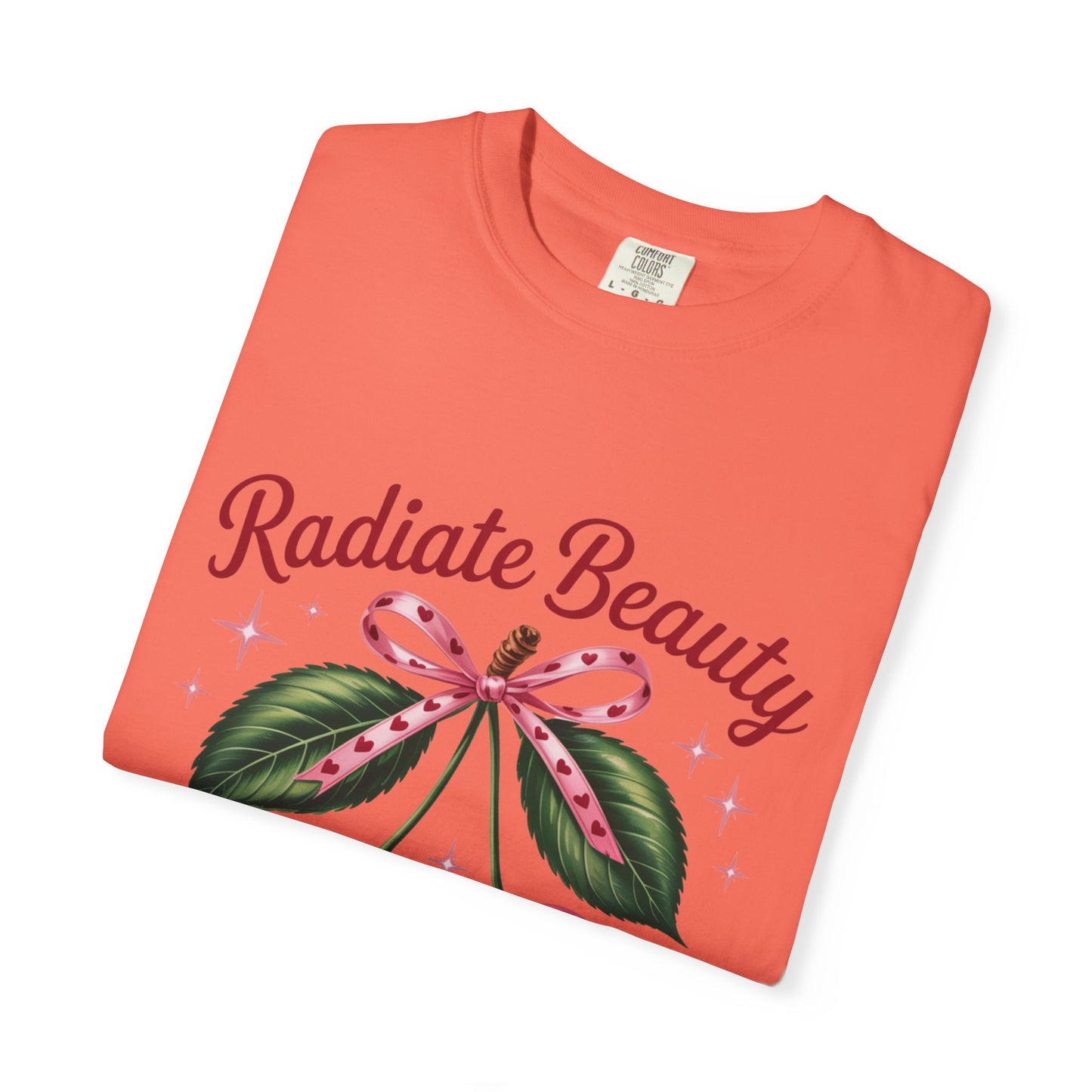 Radiate Beauty Cherry T-Shirt | Unisex Tee, Gift for Her, Positive Affirmation, Summer Fashion, Cute Graphic Tee