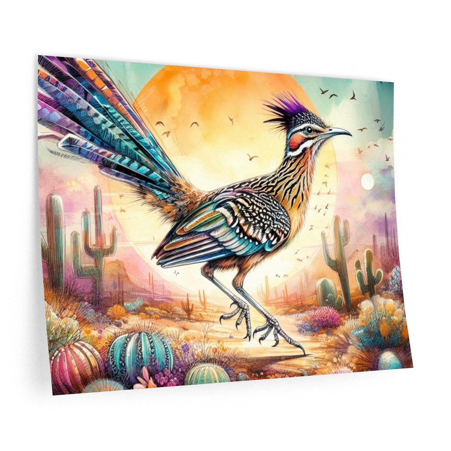 Roadrunner Wall Decals desert landscape minimalist decor water painting