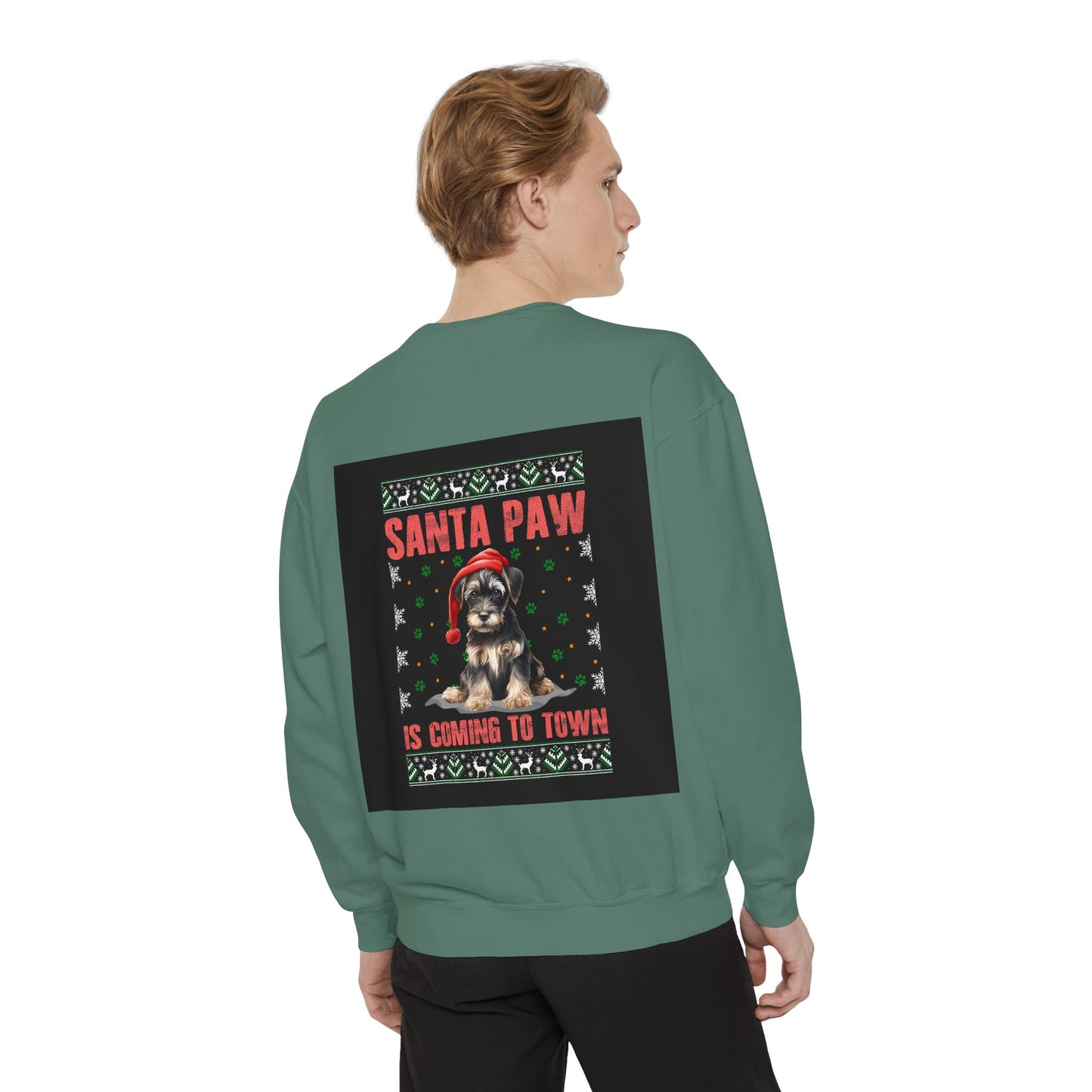 Santa Paw Unisex Garment-Dyed Sweatshirt, Cozy Holiday Gift, Dog Lover Apparel, Christmas Sweatshirt, Comfortable Layering