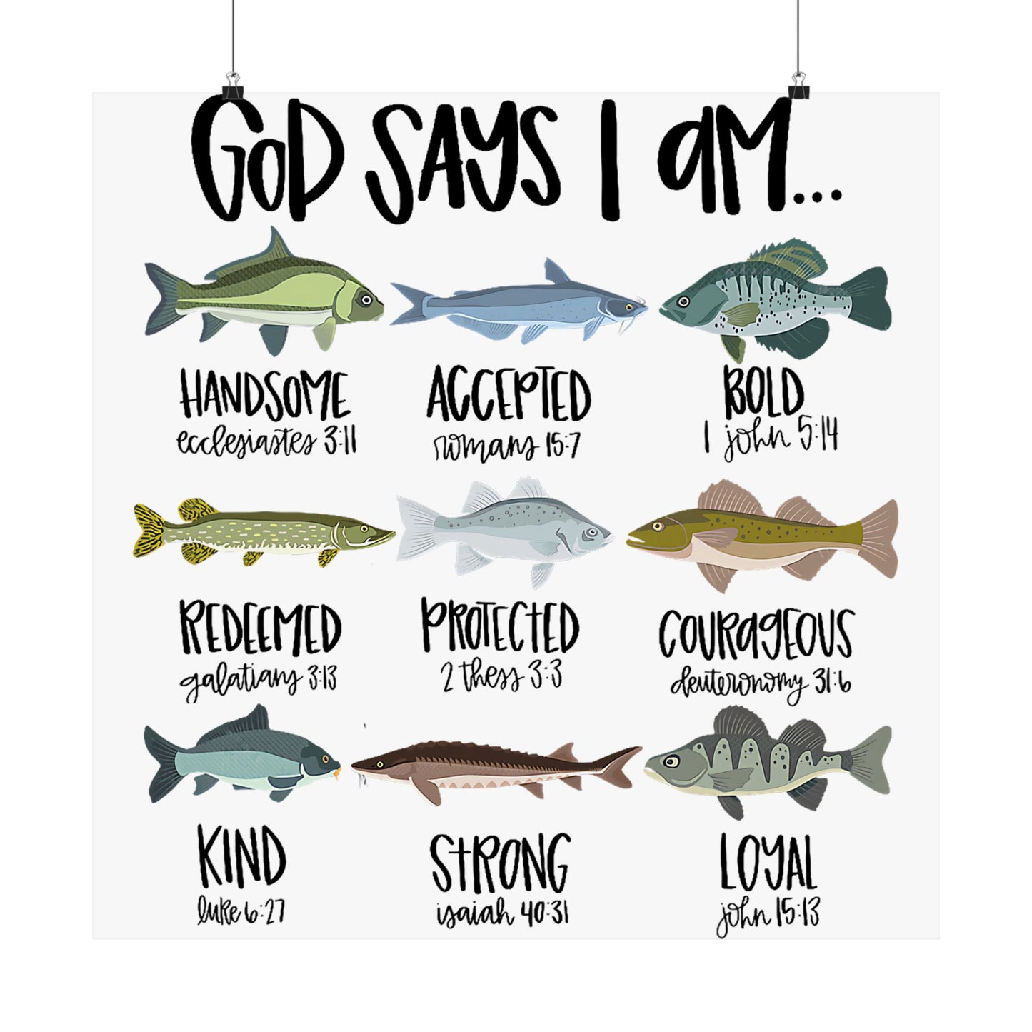Inspirational Satin Poster Print, Motivational Wall Art, Faith-Inspired Home Decor, Fish Themed Wall Decor, Christian Quotes
