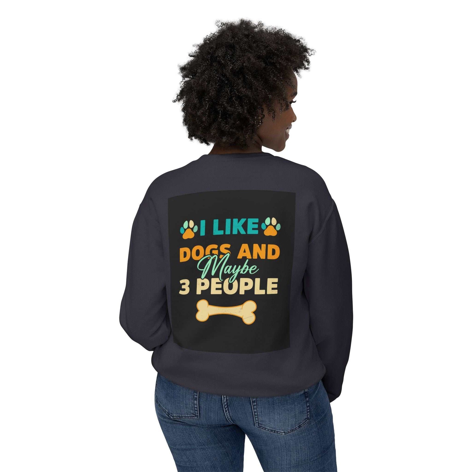 Unisex Lightweight Crewneck Sweatshirt with paw print and dog bone graphic design.