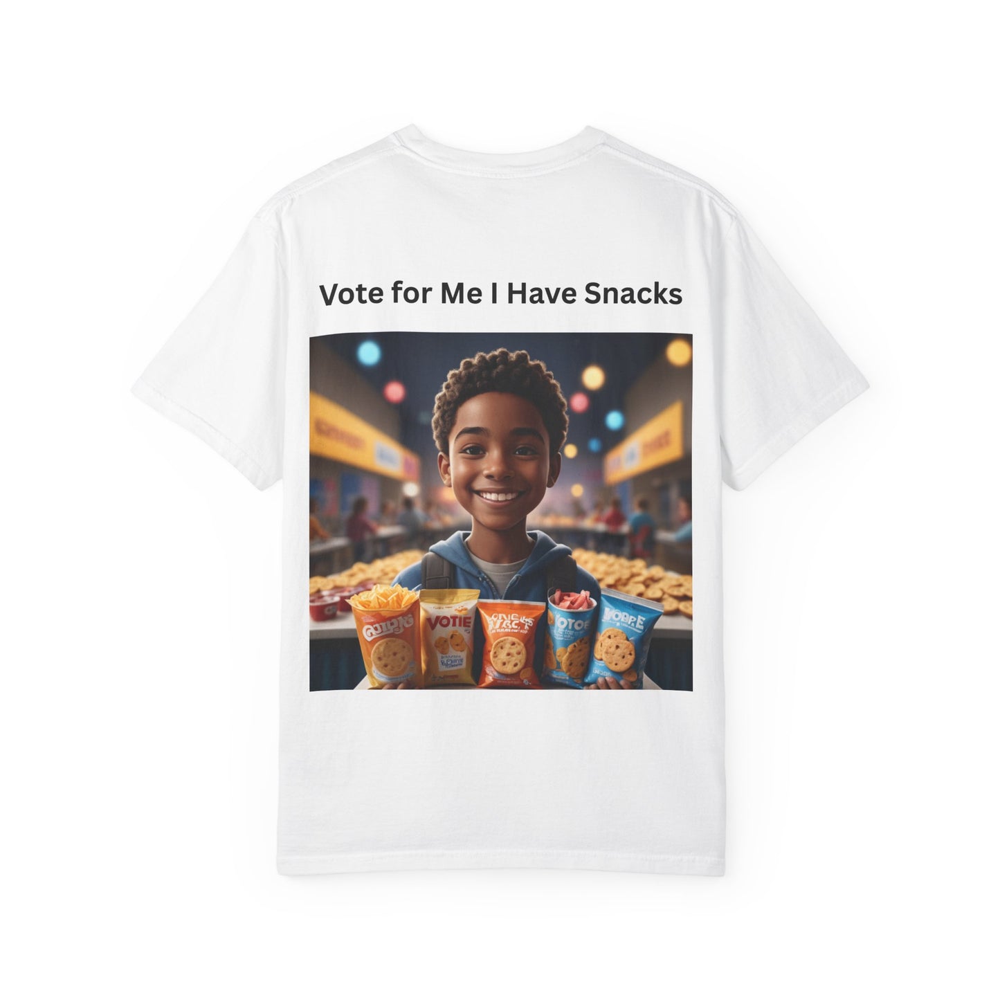 Vote for Me I Have Snacks T-Shirt | Fun Casual Wear, Gift for Snack Lovers, Election Humor Tee, Unisex Graphic Shirt