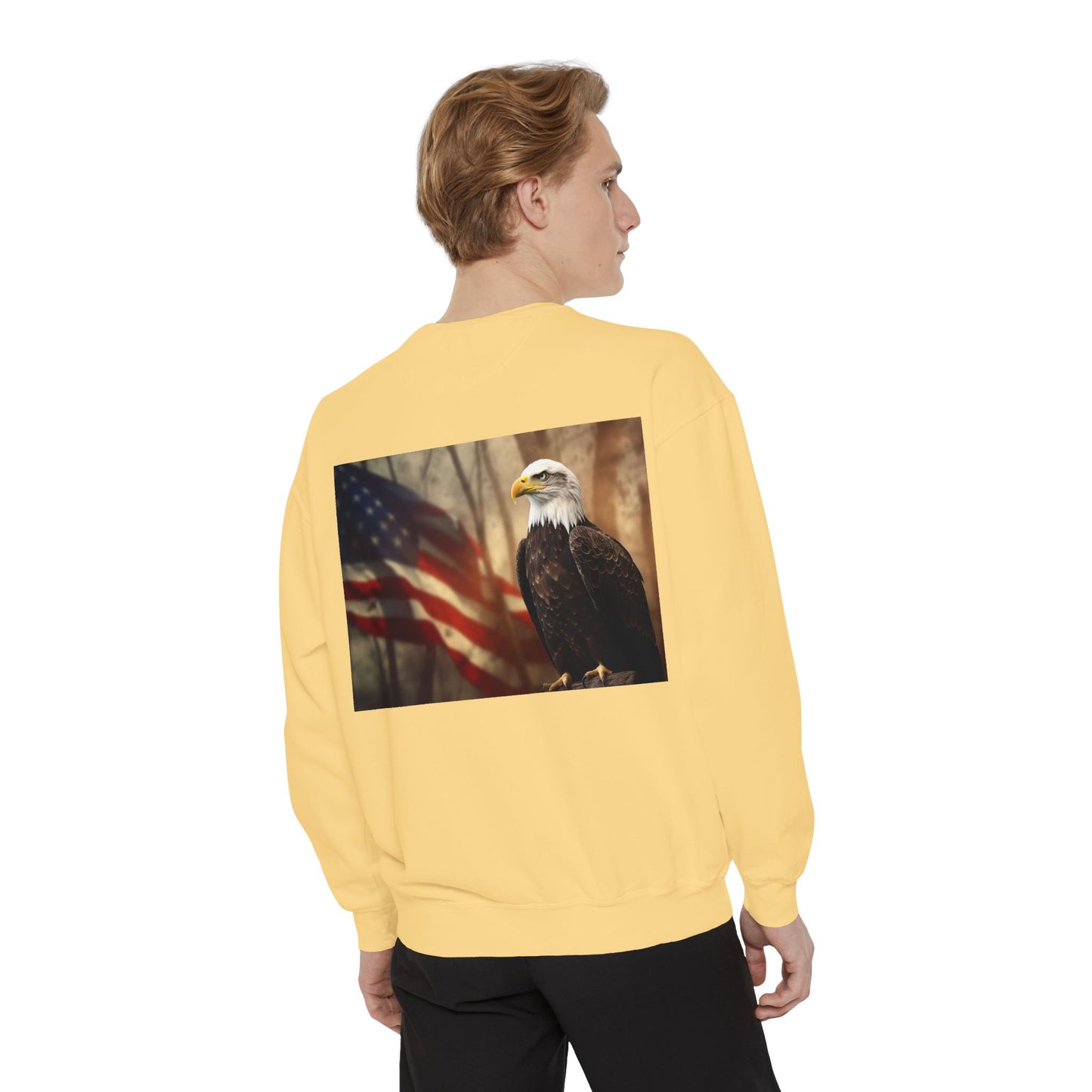 Unisex Garment-Dyed Sweatshirt America The Beautiful and The American Flag and a Bald eagle perfect gift for Freedom fighters and nature lovers