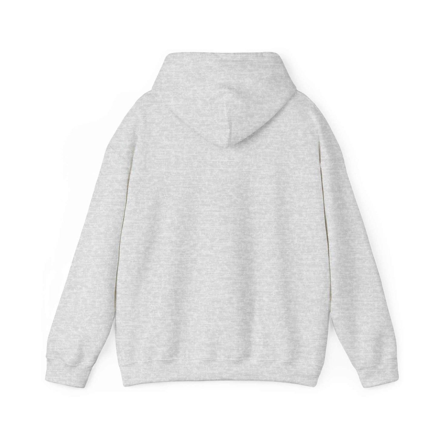 Unisex heavy cotton hooded sweatshirt, back view with hood, light gray color.