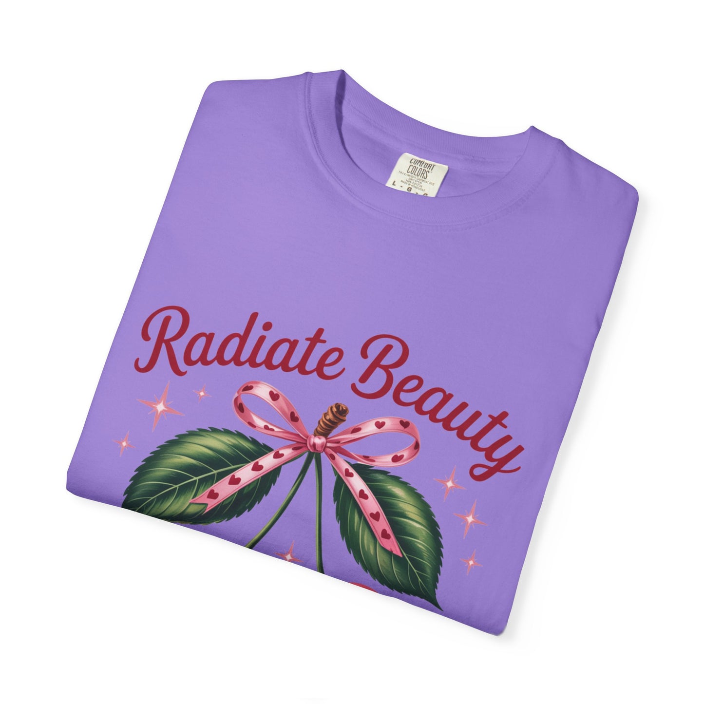 Radiate Beauty Cherry T-Shirt | Unisex Tee, Gift for Her, Positive Affirmation, Summer Fashion, Cute Graphic Tee