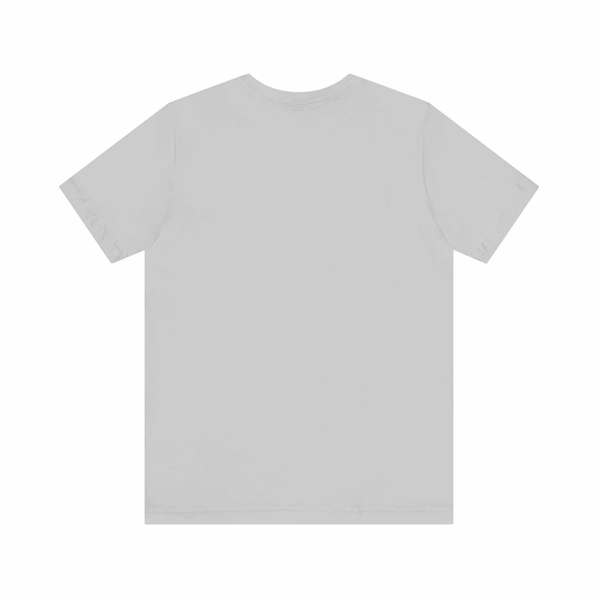 Unisex Jersey Short Sleeve Tee in light gray, breathable cotton fabric, back view.