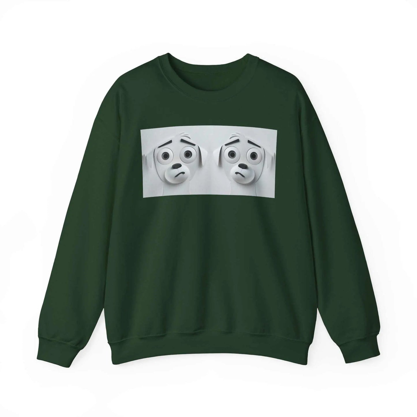 Sarcastic Dog Face 3D Sweatshirt, unisex heavy blend crewneck with ribbed knit collar, featuring a playful dog design, made from 50% cotton and 50% polyester for comfort and durability.