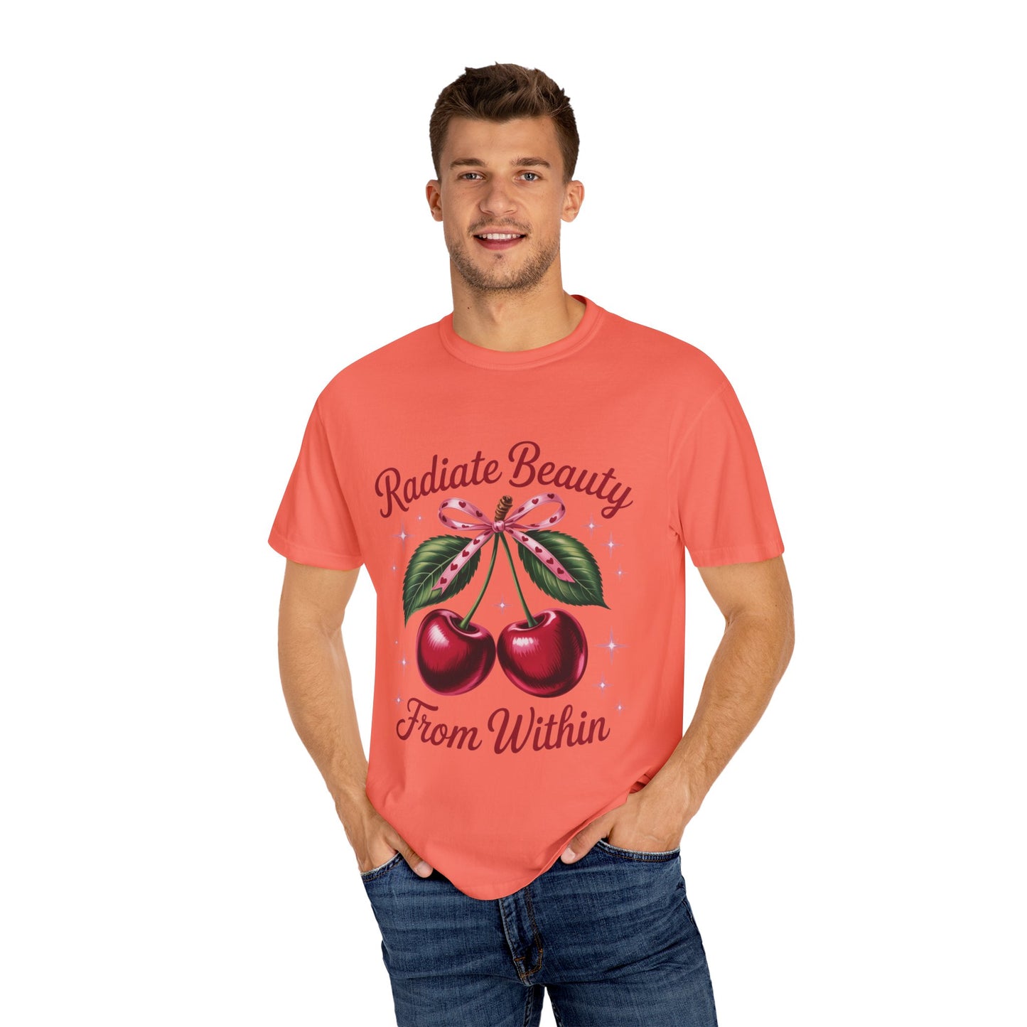 Radiate Beauty Cherry T-Shirt | Unisex Tee, Gift for Her, Positive Affirmation, Summer Fashion, Cute Graphic Tee