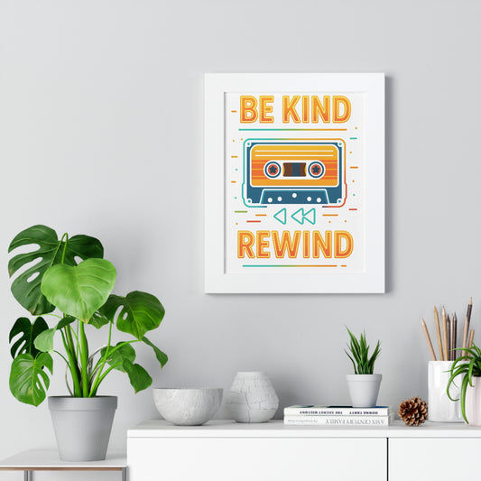 Retro Cassette Tape Wall Art, Be Kind Rewind Framed Poster, Vintage Decor, Gift for Music Lovers, Home Office Decoration - Toddcraft
