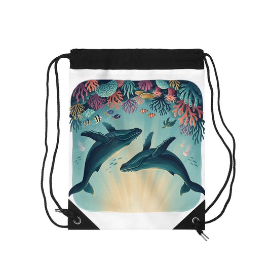 Whale Ocean Drawstring Bag | Underwater Coral Reef Print