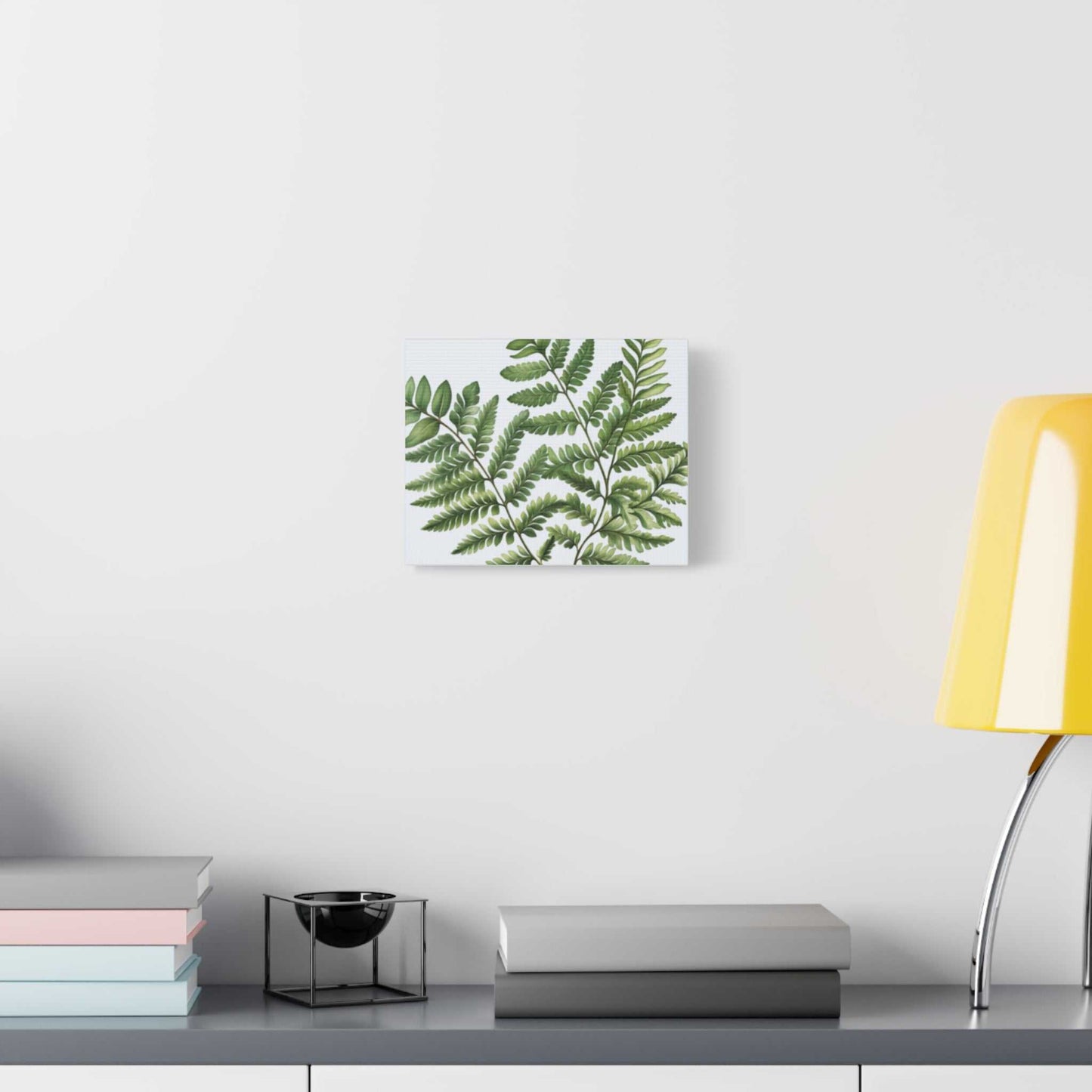 Matte canvas with custom artwork, stretched on a 1.25" frame made from renewable radiata pine, displayed on a wall.