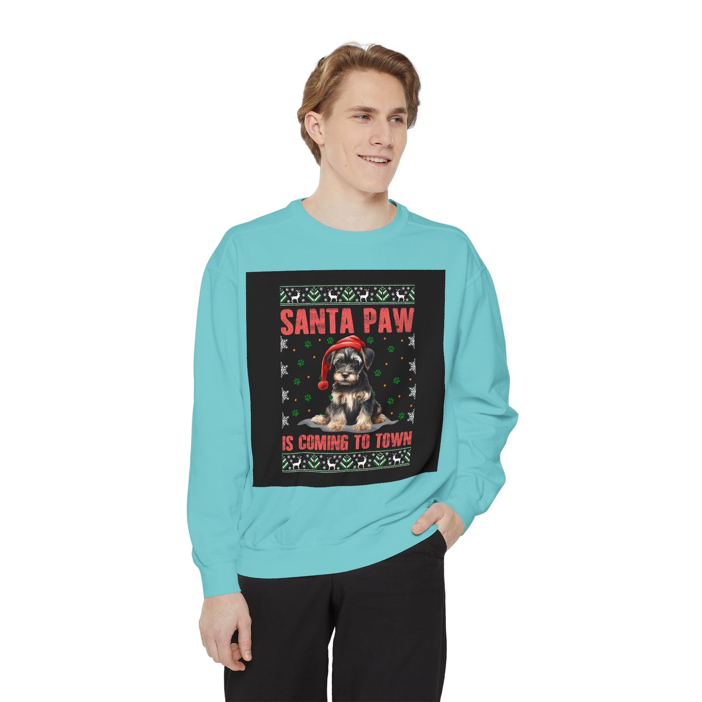 Santa Paw Unisex Garment-Dyed Sweatshirt, Cozy Holiday Gift, Dog Lover Apparel, Christmas Sweatshirt, Comfortable Layering