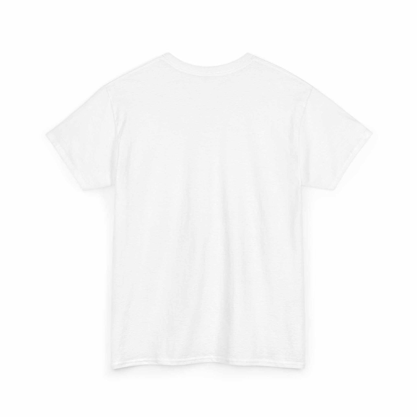 Unisex heavy cotton tee in white, back view, ideal for custom dog-themed designs.