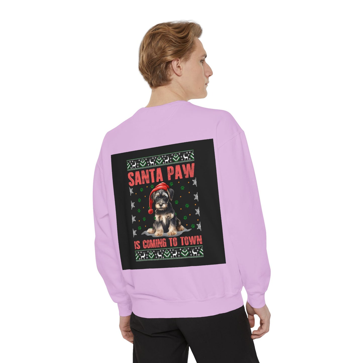 Santa Paw Unisex Garment-Dyed Sweatshirt, Cozy Holiday Gift, Dog Lover Apparel, Christmas Sweatshirt, Comfortable Layering