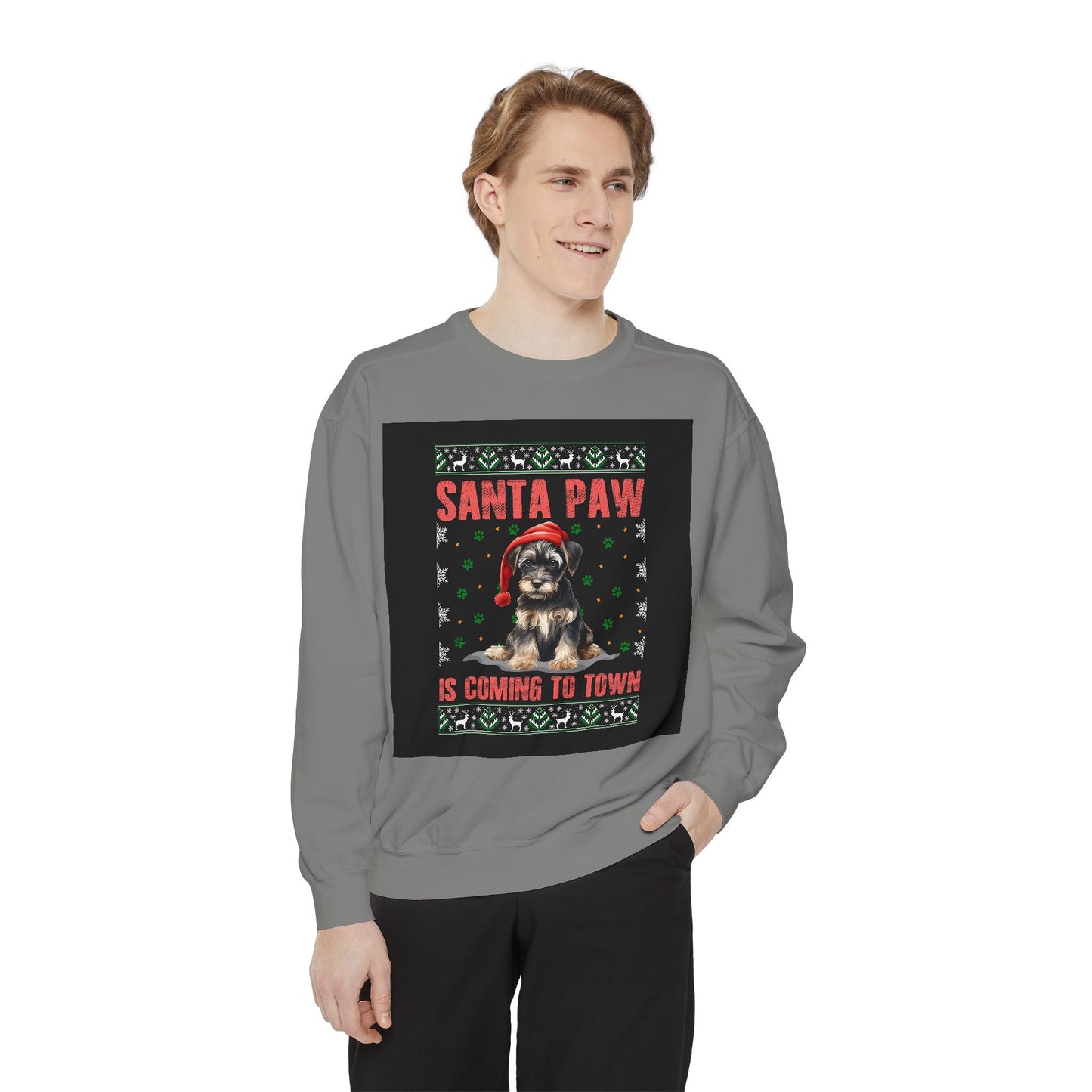 Santa Paw Unisex Garment-Dyed Sweatshirt, Cozy Holiday Gift, Dog Lover Apparel, Christmas Sweatshirt, Comfortable Layering