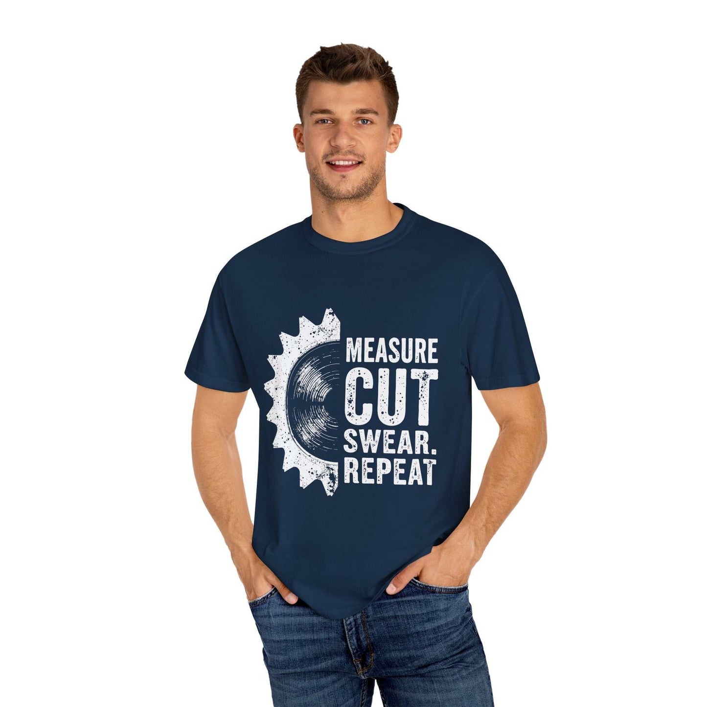 Unisex Garment-Dyed T-shirt, Comfort Colors 1717, navy blue, graphic text design, relaxed fit, 100% ring-spun cotton.