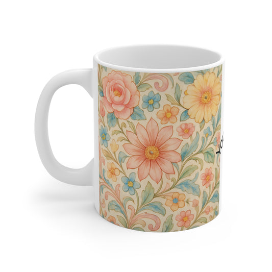 Personalized Floral Mug for Home & Gifting, Custom Name Coffee Cup, Birthday Gift, Flower Lover's Mug, Tea Time Accessory - Toddcraft