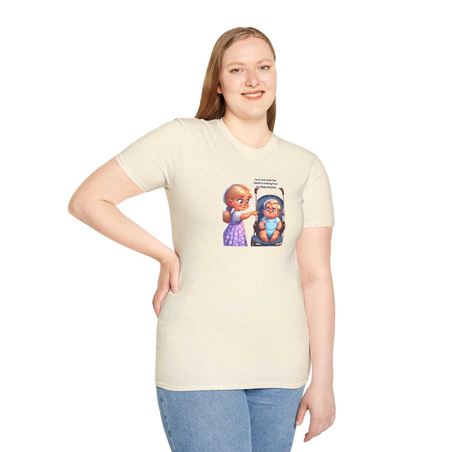 Unisex Softstyle T-Shirt worn by a person, featuring a graphic design, highlighting comfort and durability.