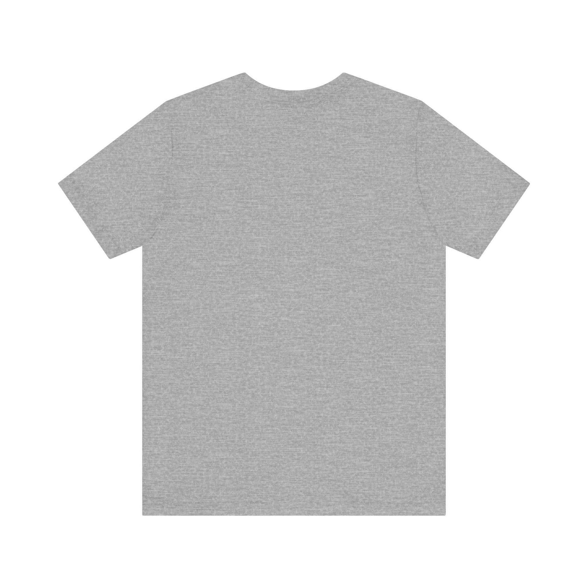 Unisex Jersey Short Sleeve Tee in heather gray, featuring a classic crew neckline and ribbed knit collars.