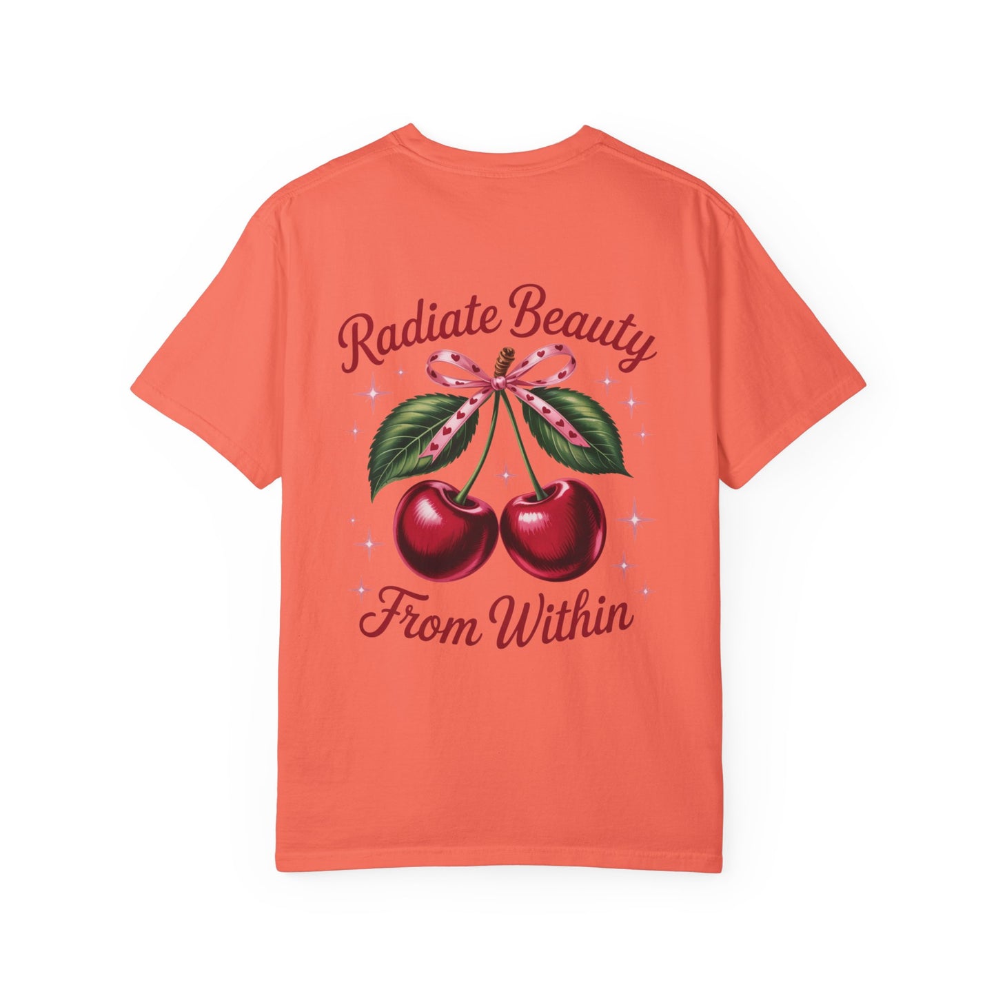 Radiate Beauty Cherry T-Shirt | Unisex Tee, Gift for Her, Positive Affirmation, Summer Fashion, Cute Graphic Tee