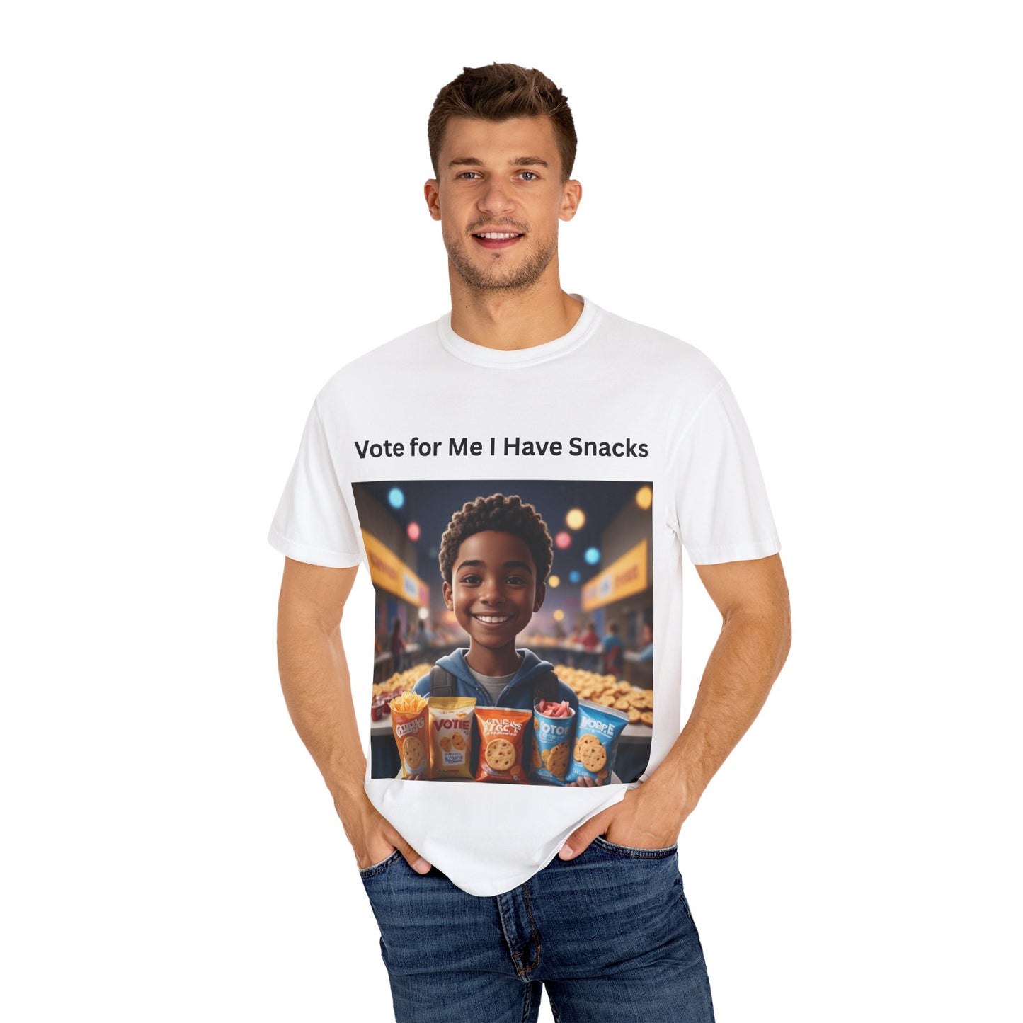Vote for Me I Have Snacks T-Shirt | Fun Casual Wear, Gift for Snack Lovers, Election Humor Tee, Unisex Graphic Shirt