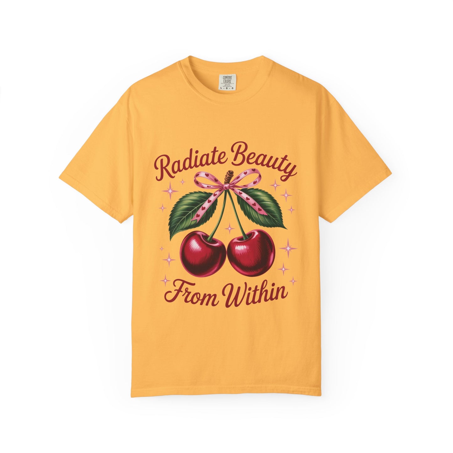 Radiate Beauty Cherry T-Shirt | Unisex Tee, Gift for Her, Positive Affirmation, Summer Fashion, Cute Graphic Tee
