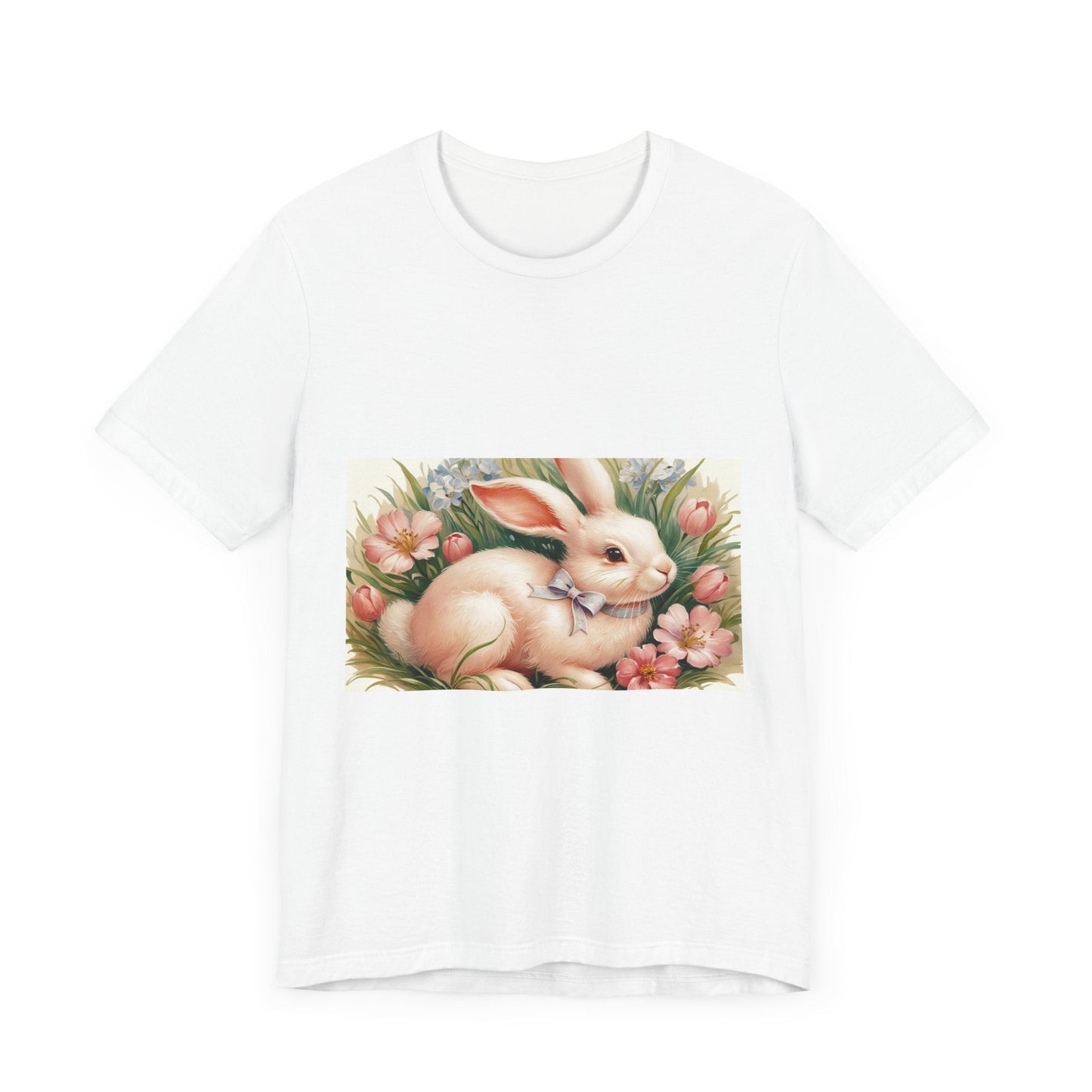 Spring Bunny Short Sleeve Tee with cute floral Easter design.
