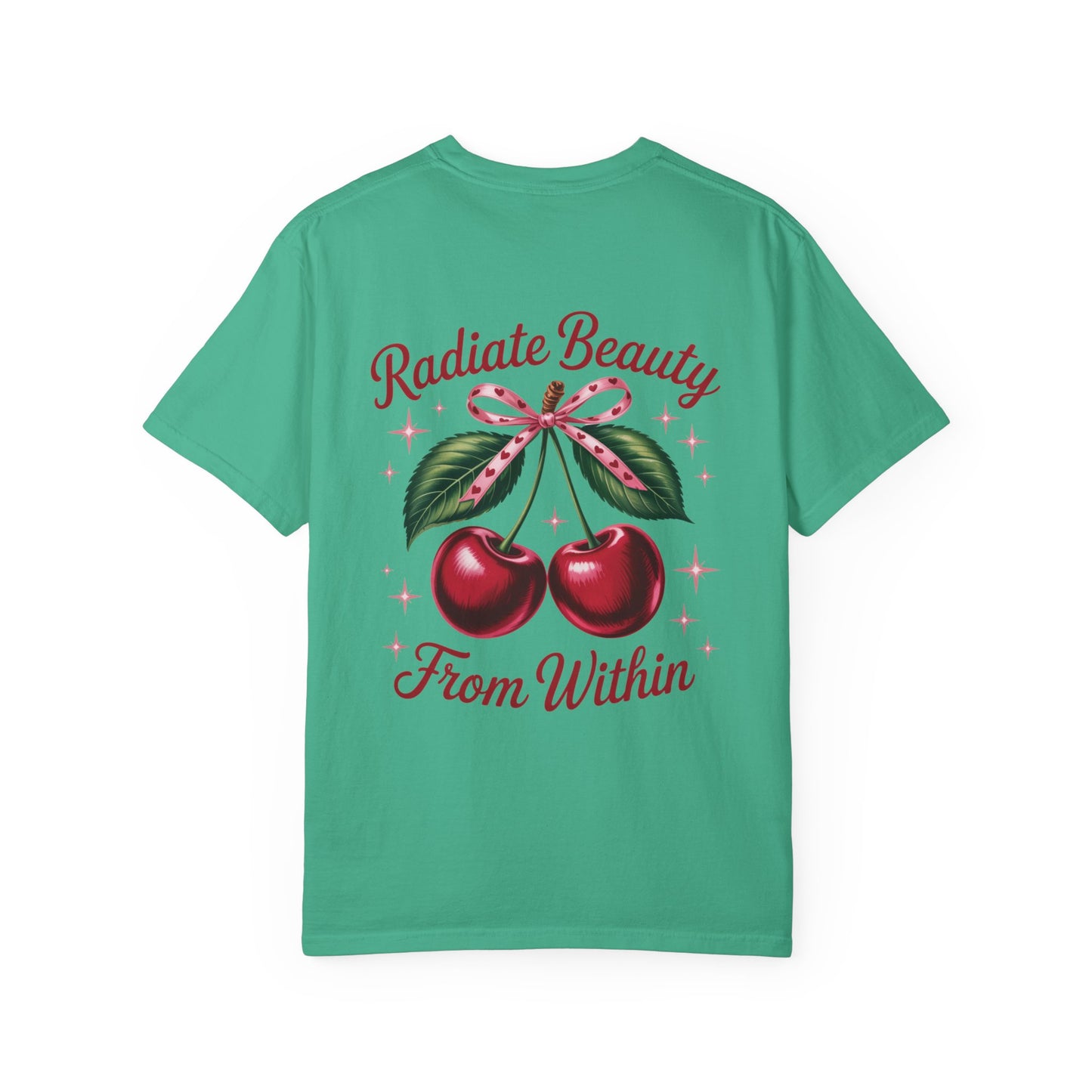 Radiate Beauty Cherry T-Shirt | Unisex Tee, Gift for Her, Positive Affirmation, Summer Fashion, Cute Graphic Tee