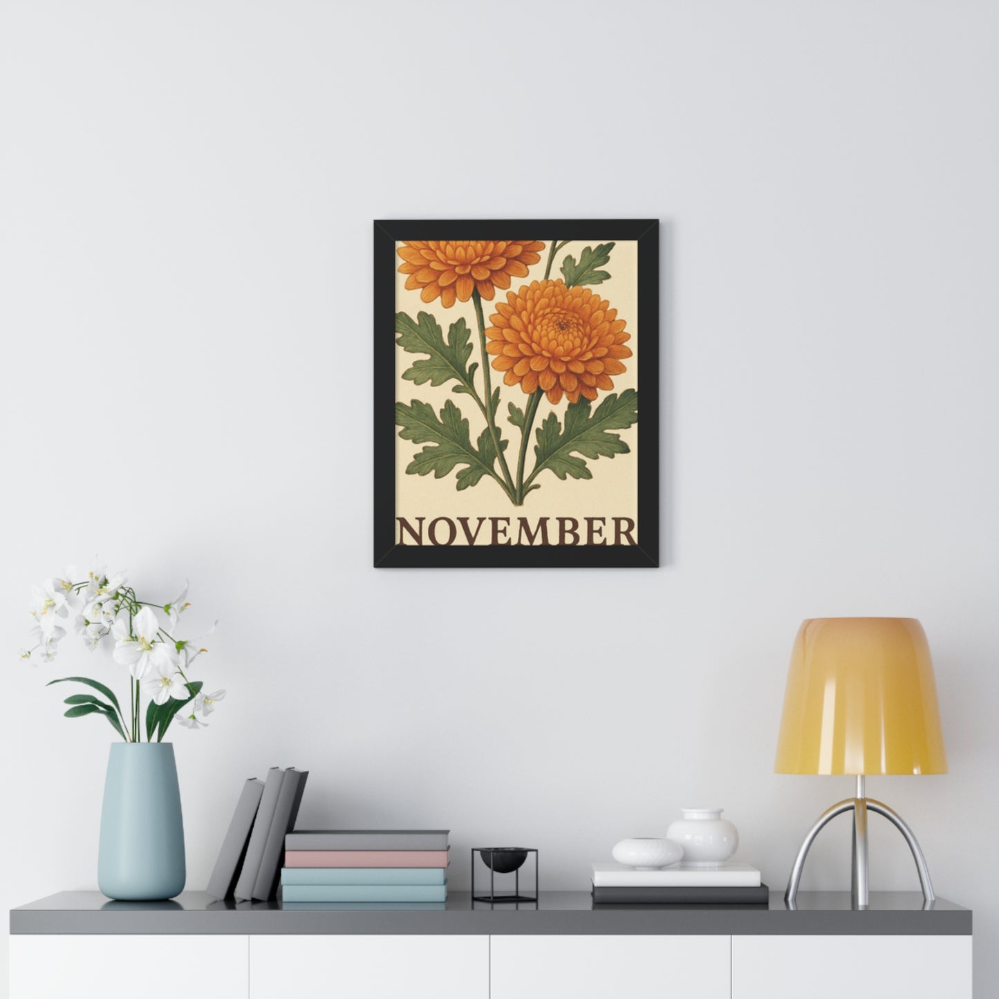 November Floral Framed Poster - Botanical Wall Art Print